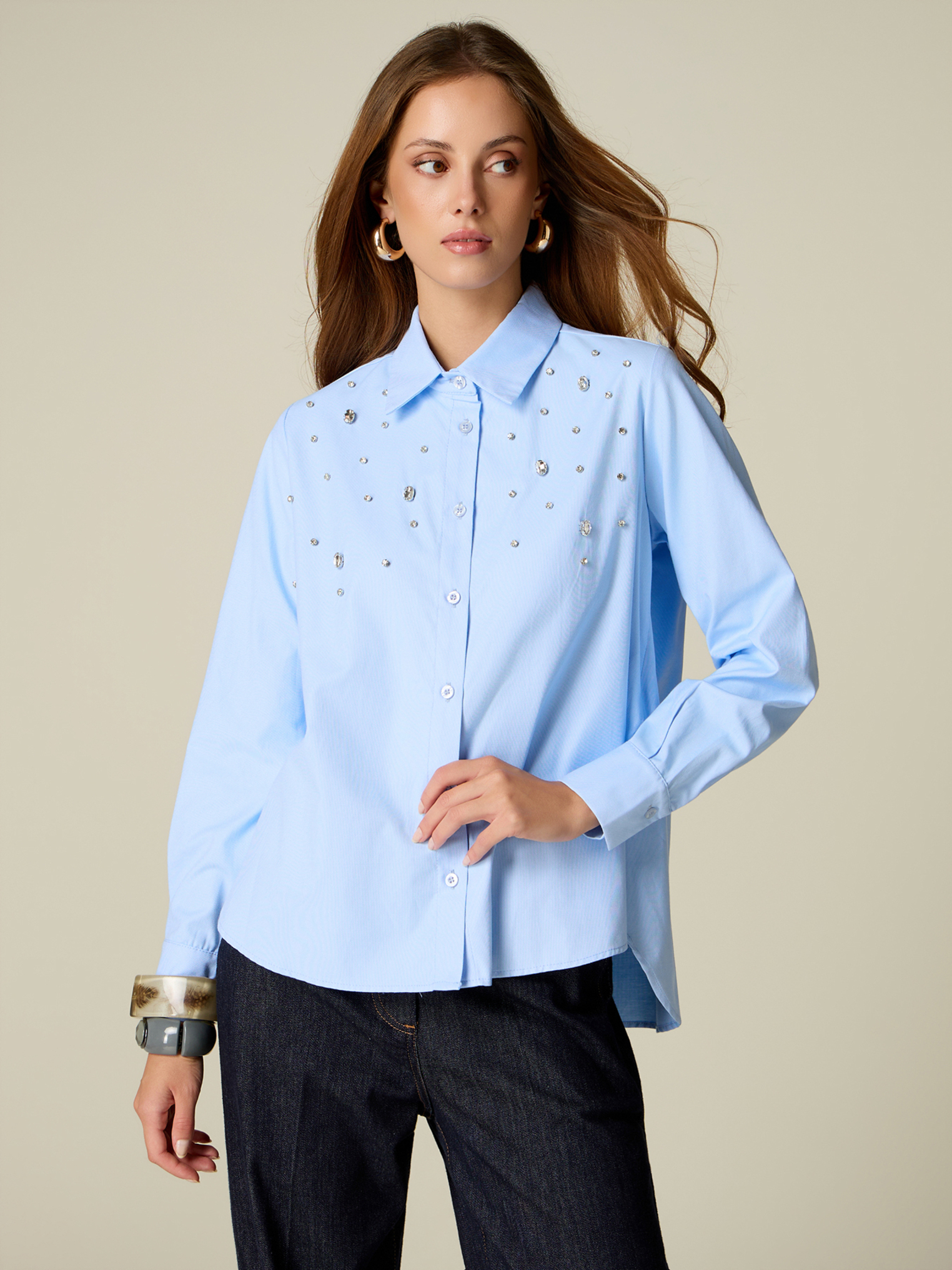 Chemise oversize avec strass crystal, OLTRE