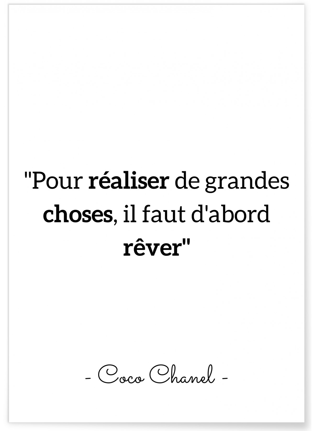 Affiche Coco Chanel : 'Pour réaliser de grandes choses ...', L'AFFICHERIE