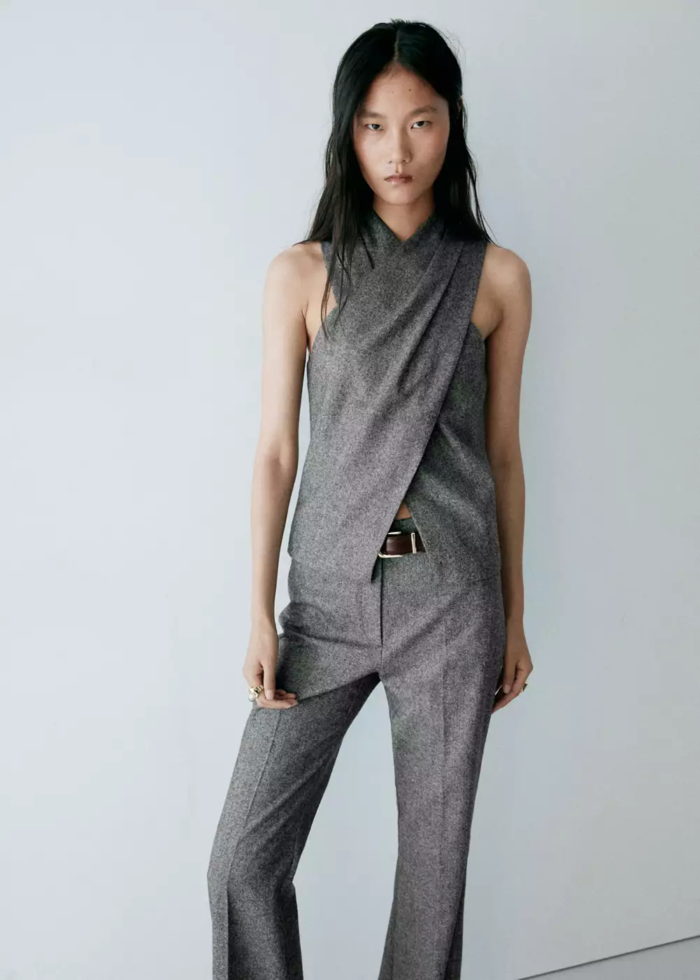 Top croisé en laine chinée, MANGO