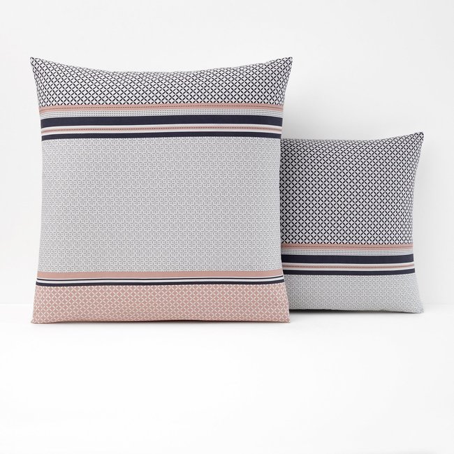 Nayma Geometric 100% Cotton Pillowcase, grey/powder pink, SO'HOME