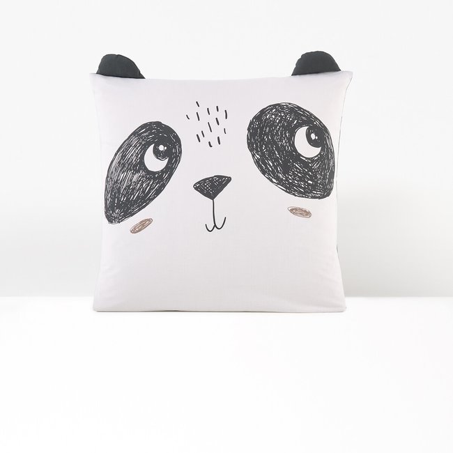 Panda Mania Animal Cotton Pillowcase, khaki print, LA REDOUTE INTERIEURS