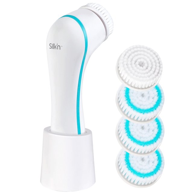 Pure Rechargeable Cleansing Brush + Set of 4 Brush Heads, white, SILKN