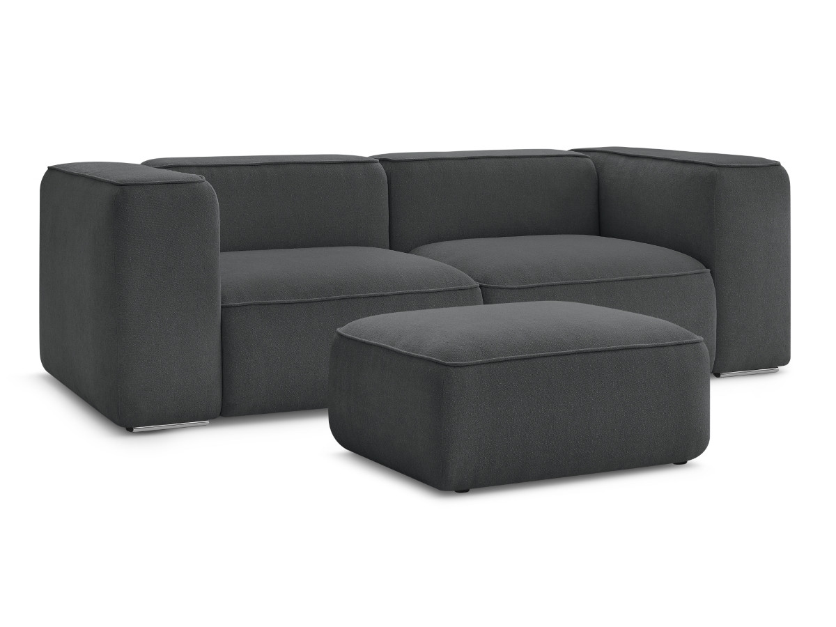 Canapé droit fixe 3 places en tissu texturé avec pouf, ZEPHYR, BOBOCHIC