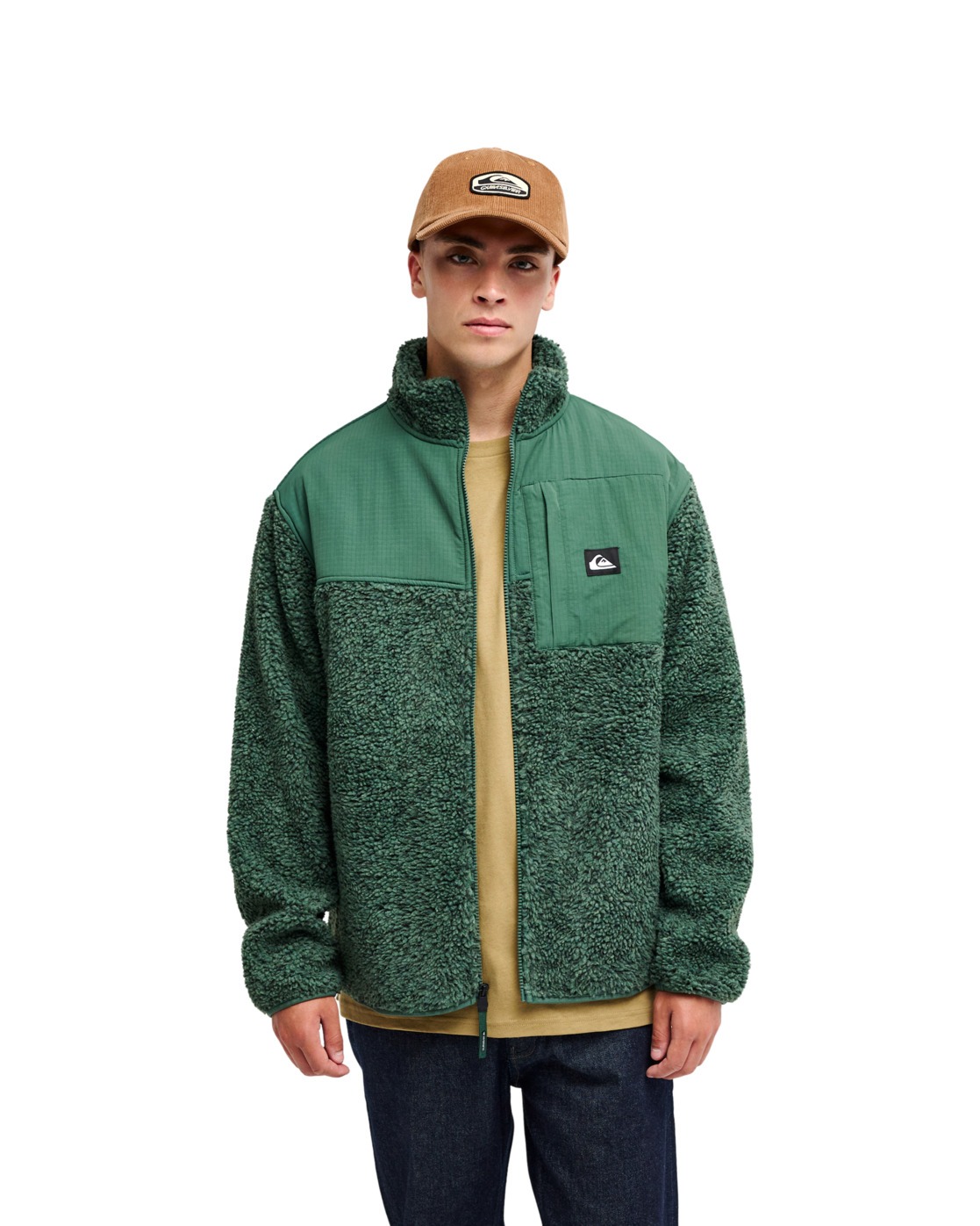 Veste Sherpa à fermeture éclair vert SHALLOW WATER, QUIKSILVER