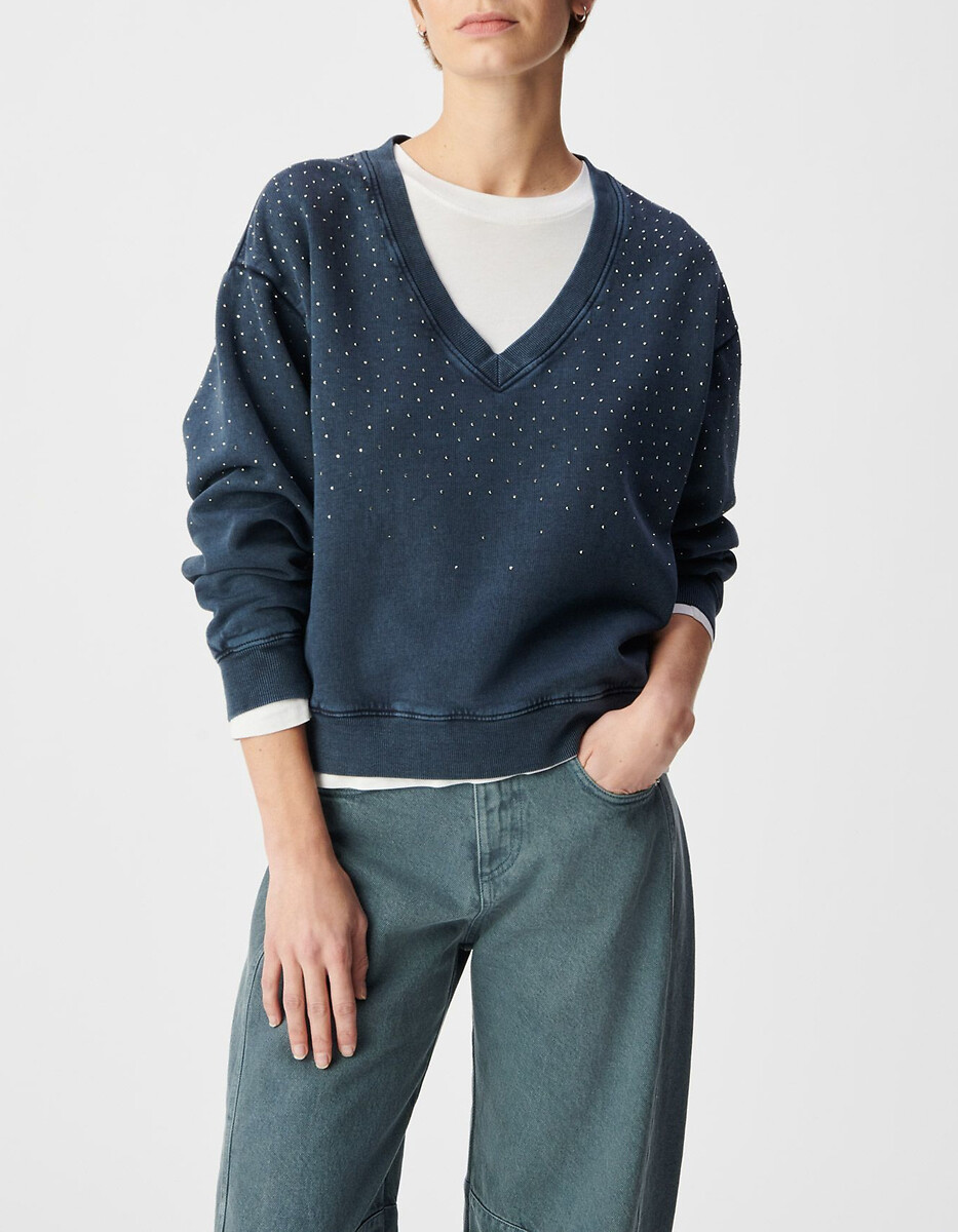 Felpa con scollo a V e strass, IKKS