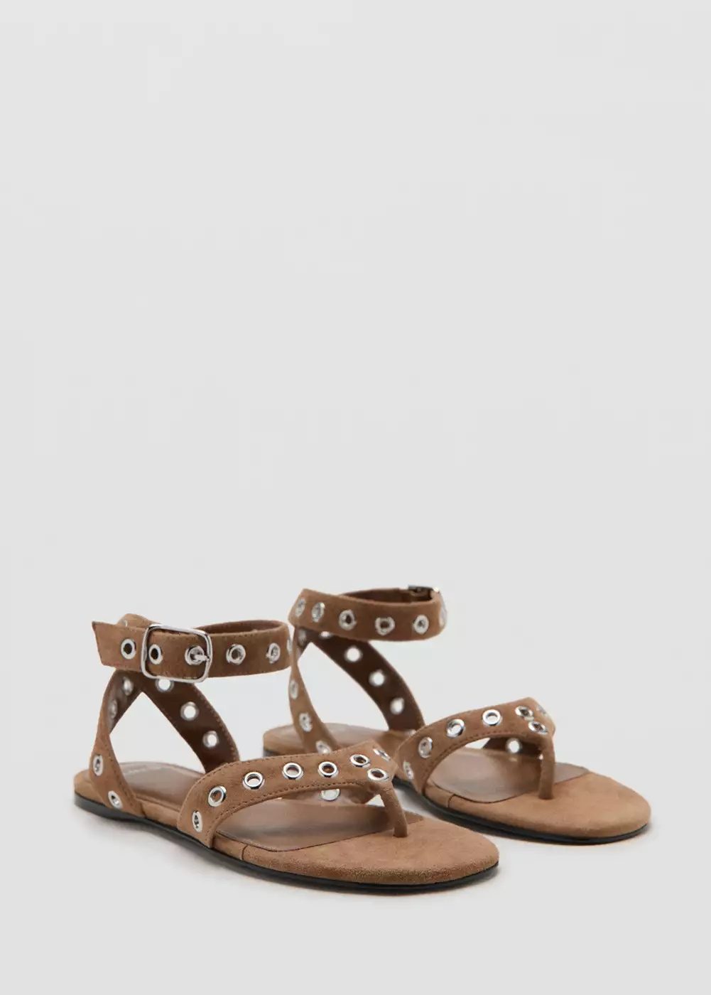 Sandales cuir lanières œillets, MANGO