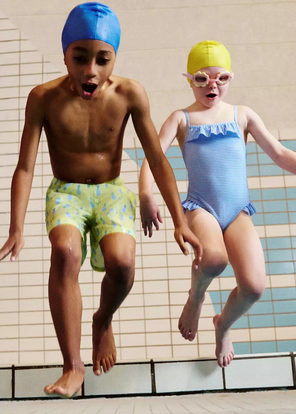 Maillot de bain à rayures et volants, MANGO BABY