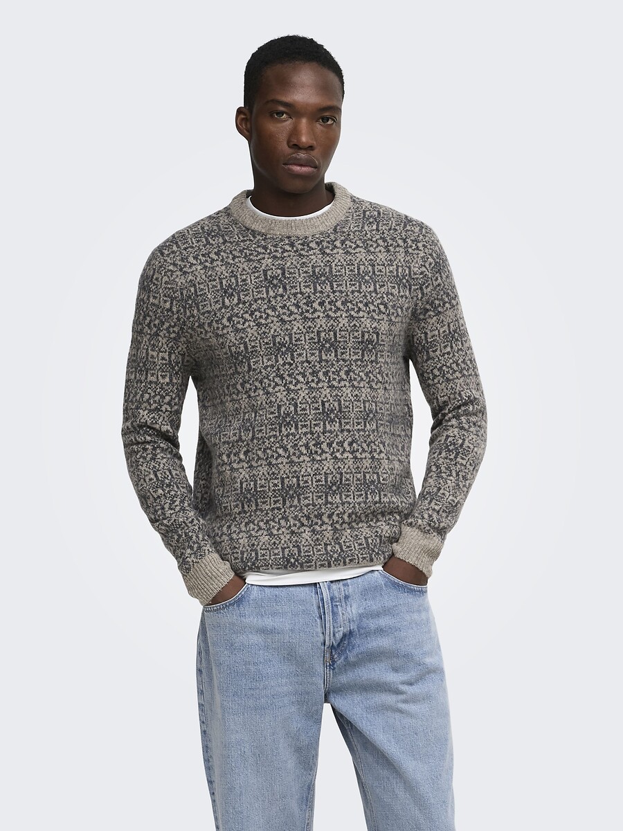 Pull col rond, en 61% laine, Nordic, ONLY & SONS