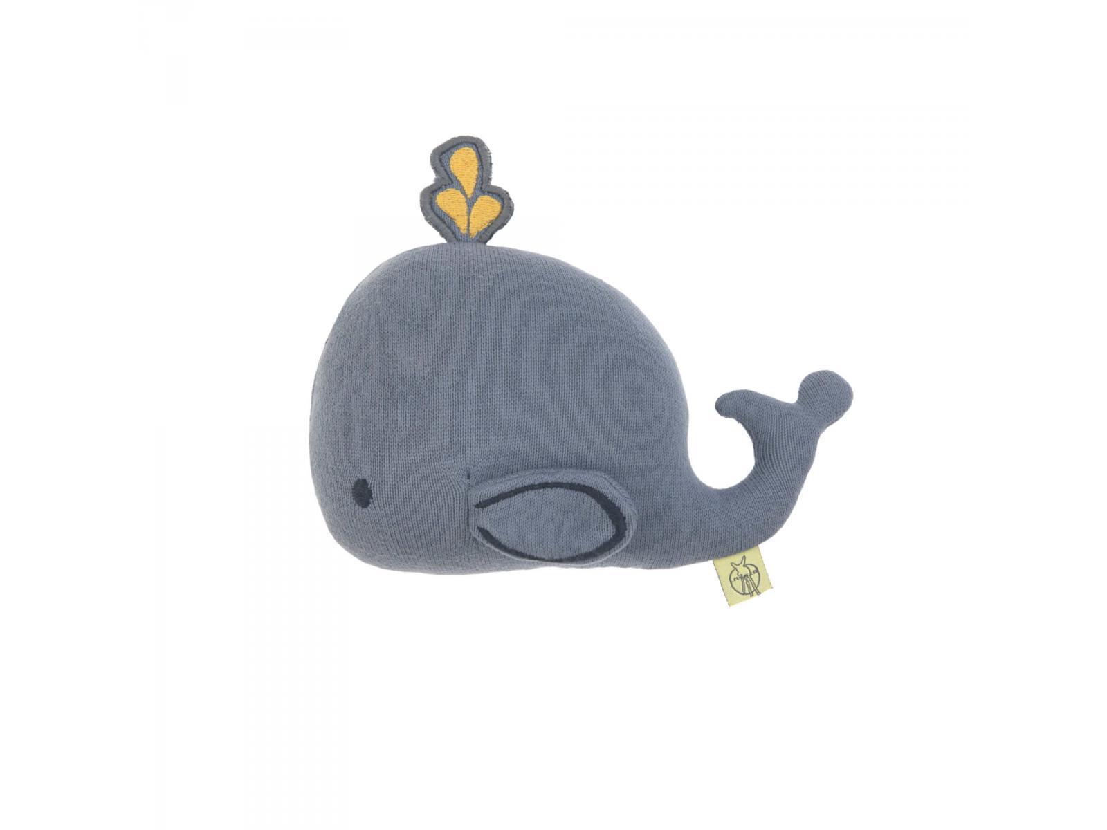 Hochet tricoté Little Water Baleine avec grelot / papier bruissant, LASSIG