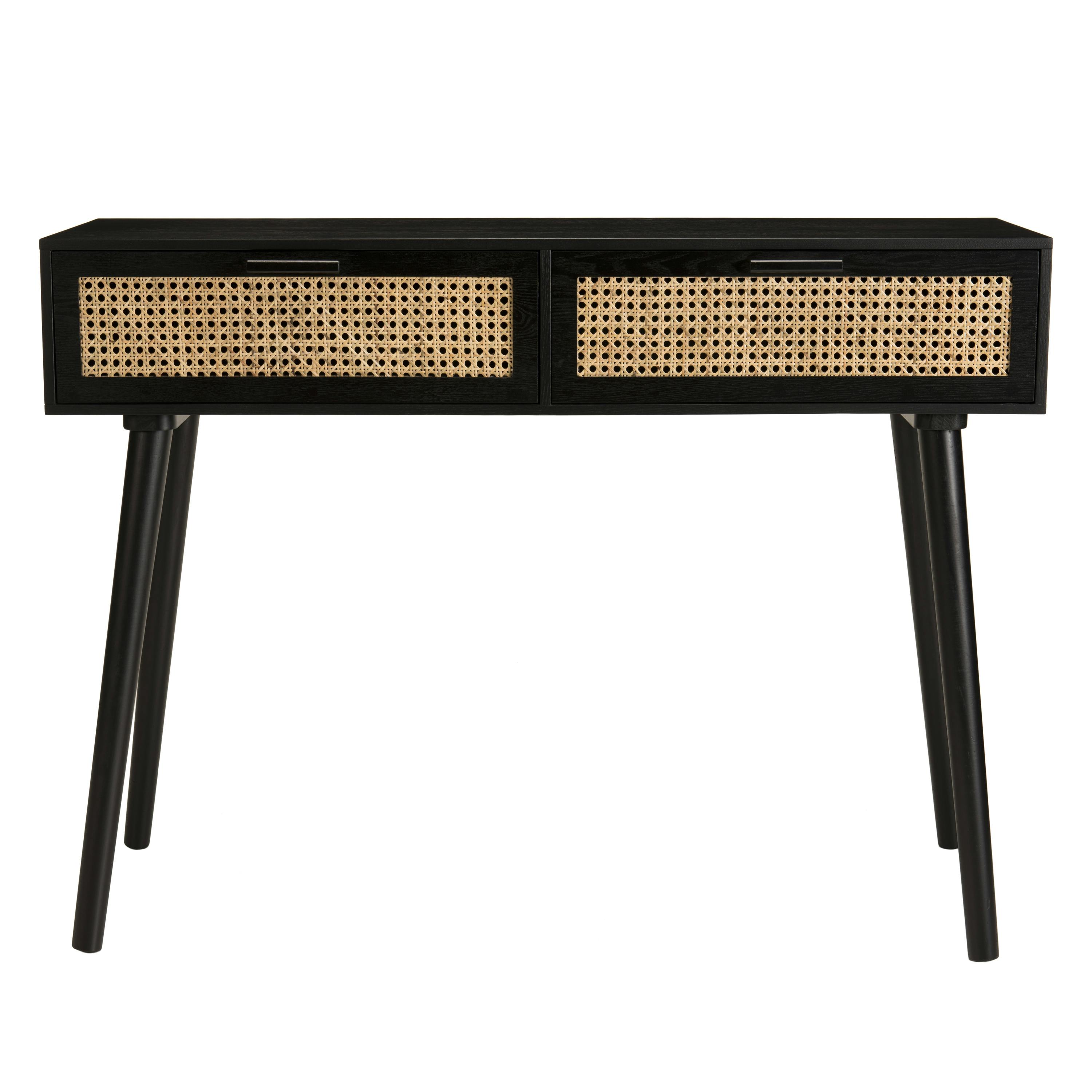 Console d'entrée en bois noir 110cm 2 tiroirs cannage rotin style contemporain PALMA, PIER IMPORT