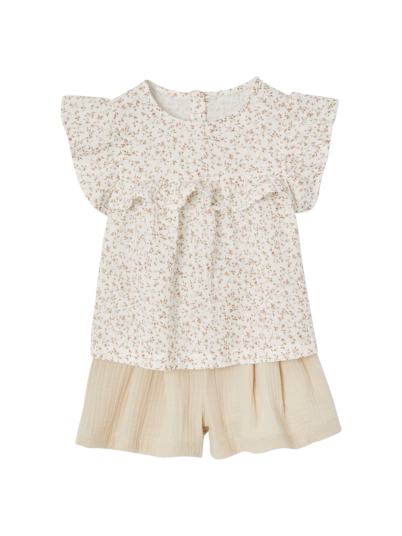 Ensemble cérémonie blouse et short en gaze de coton, VERTBAUDET