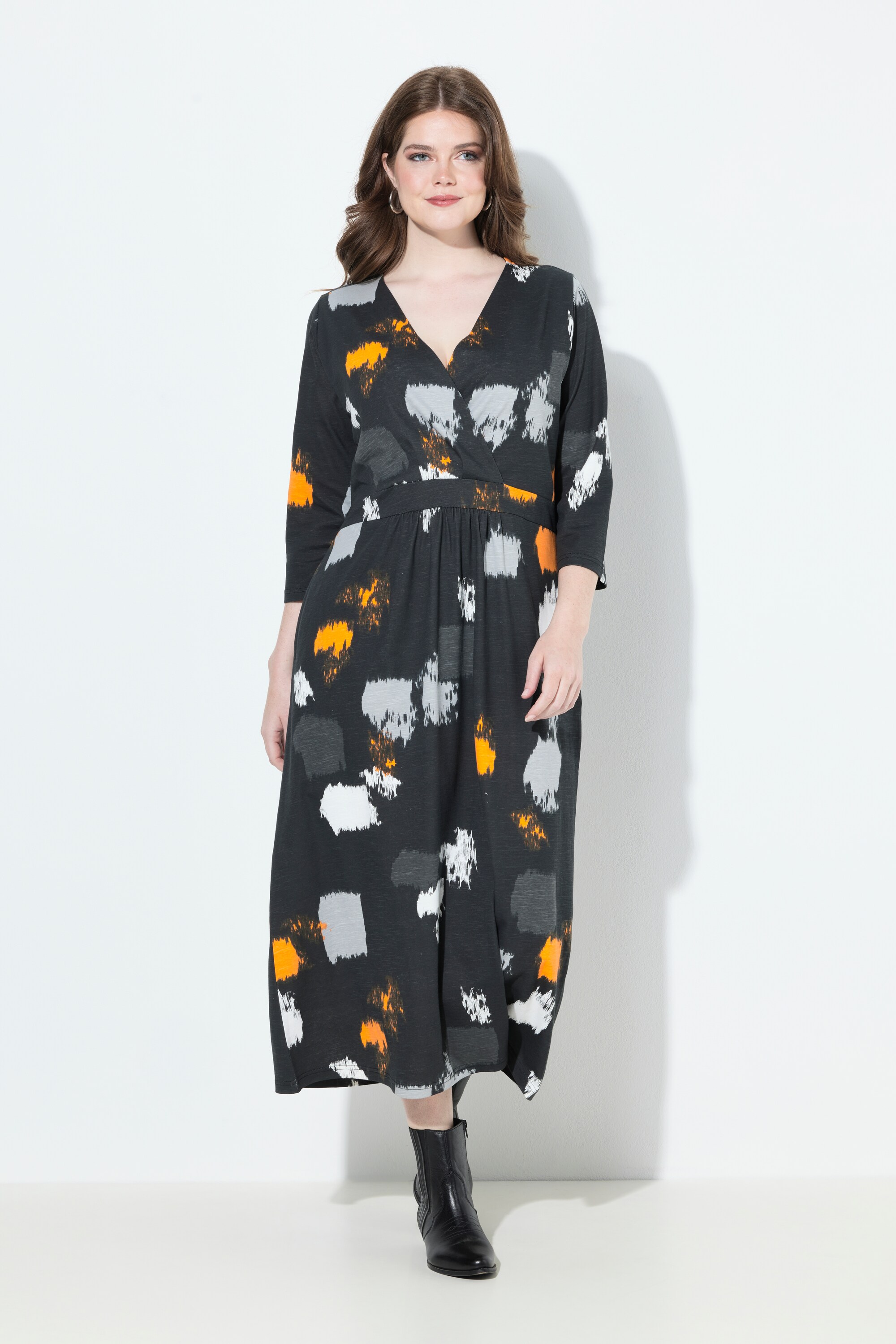 Robe maxi décolleté en V et manches 3/4, ULLA POPKEN