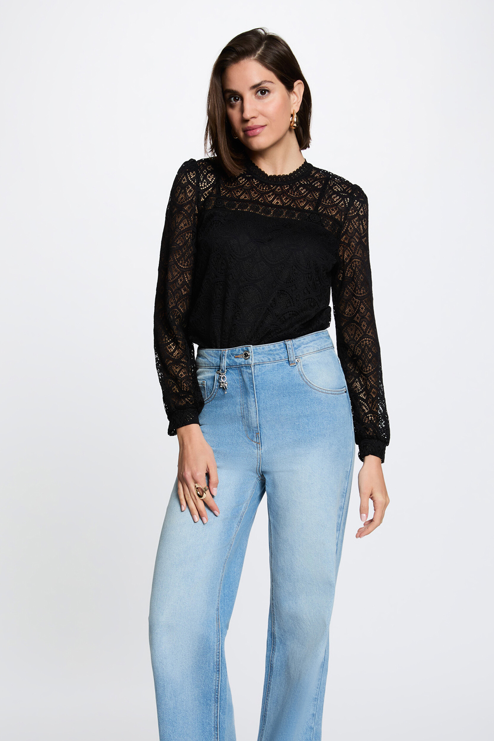 T-shirt dentelle manches longues, MORGAN