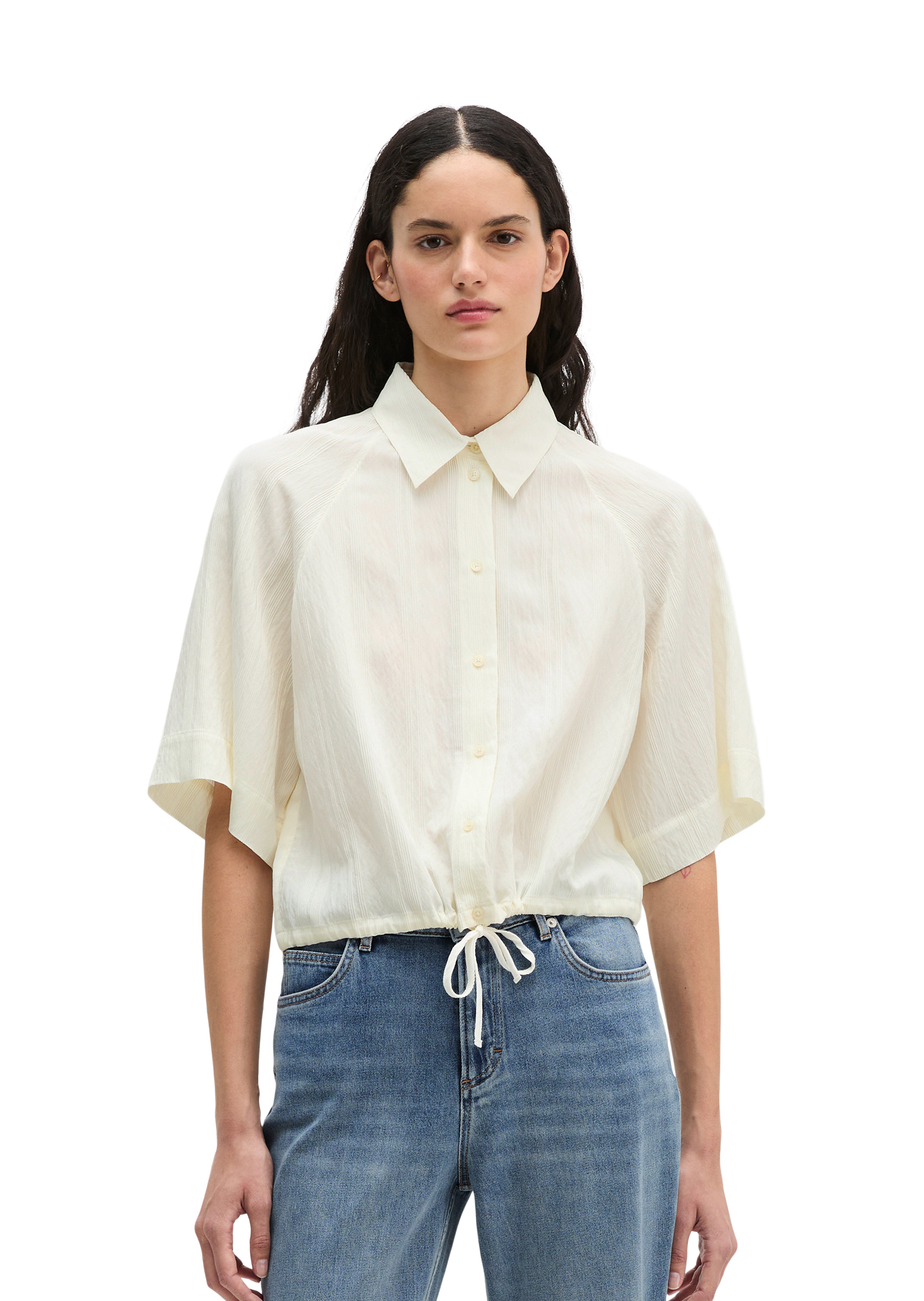 Blouse crinkle à manches courtes relaxed en LENZING™ ECOVERO™, MARC O'POLO