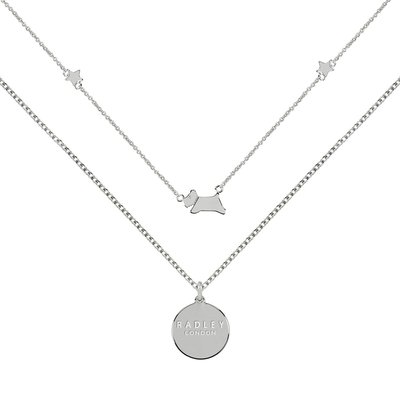 Ladies Silver Plated Leaping Dog and Stars Double Chain Necklace RADLEY LONDON