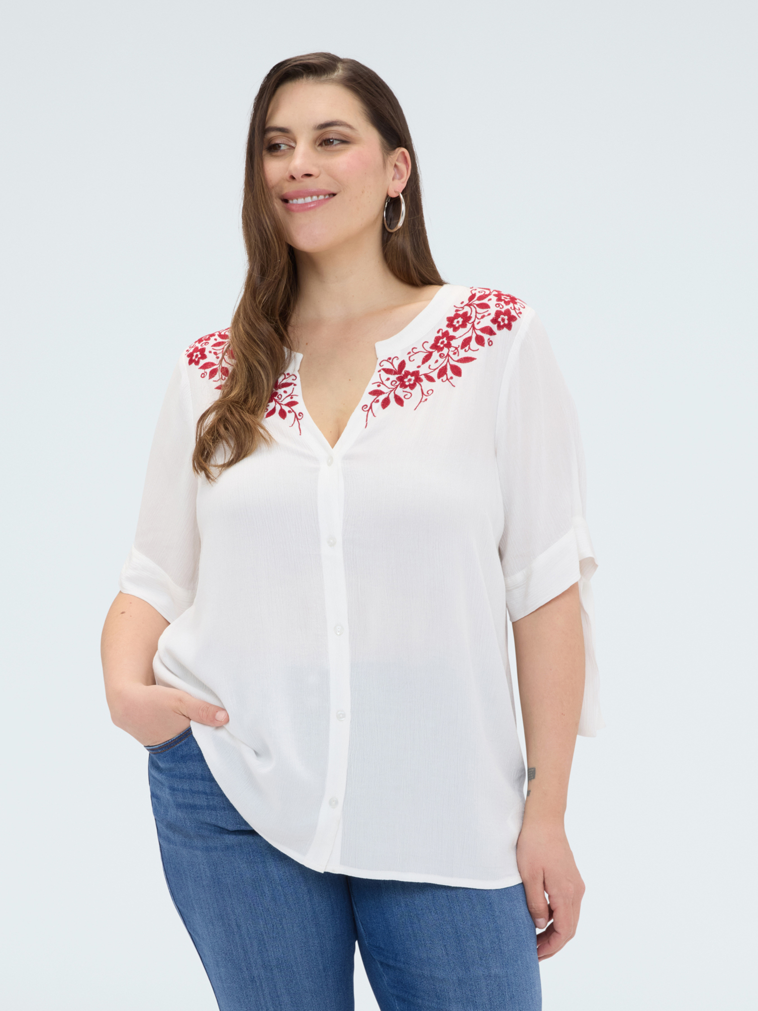 Blouse avec broderies florales, FIORELLA RUBINO