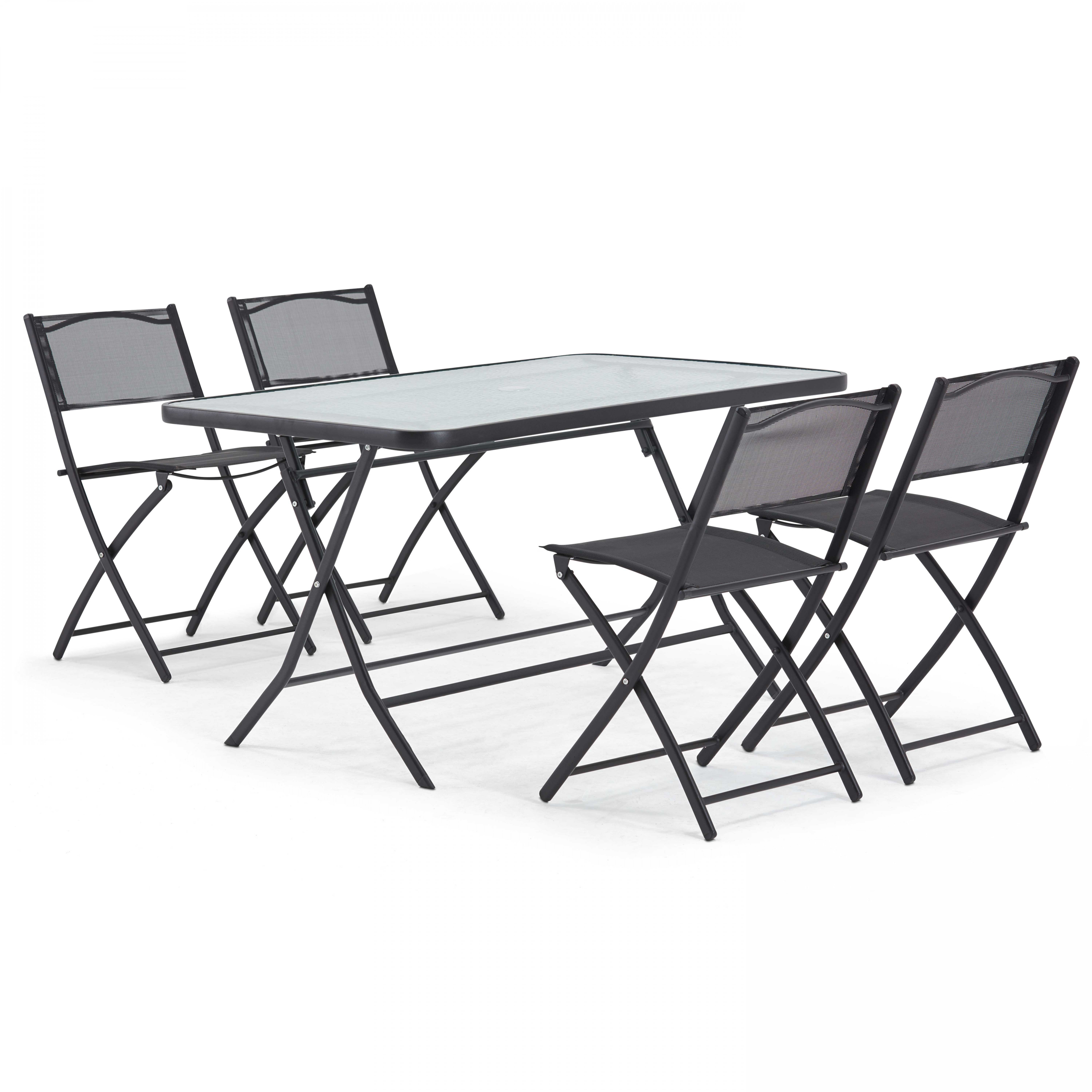 Salon de jardin table et 4 chaises pliantes en acier et verre, CALVI, OVIALA