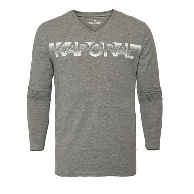 Bazil Logo Print T-Shirt in Cotton with Long Sleeves and V-Neck KAPORAL