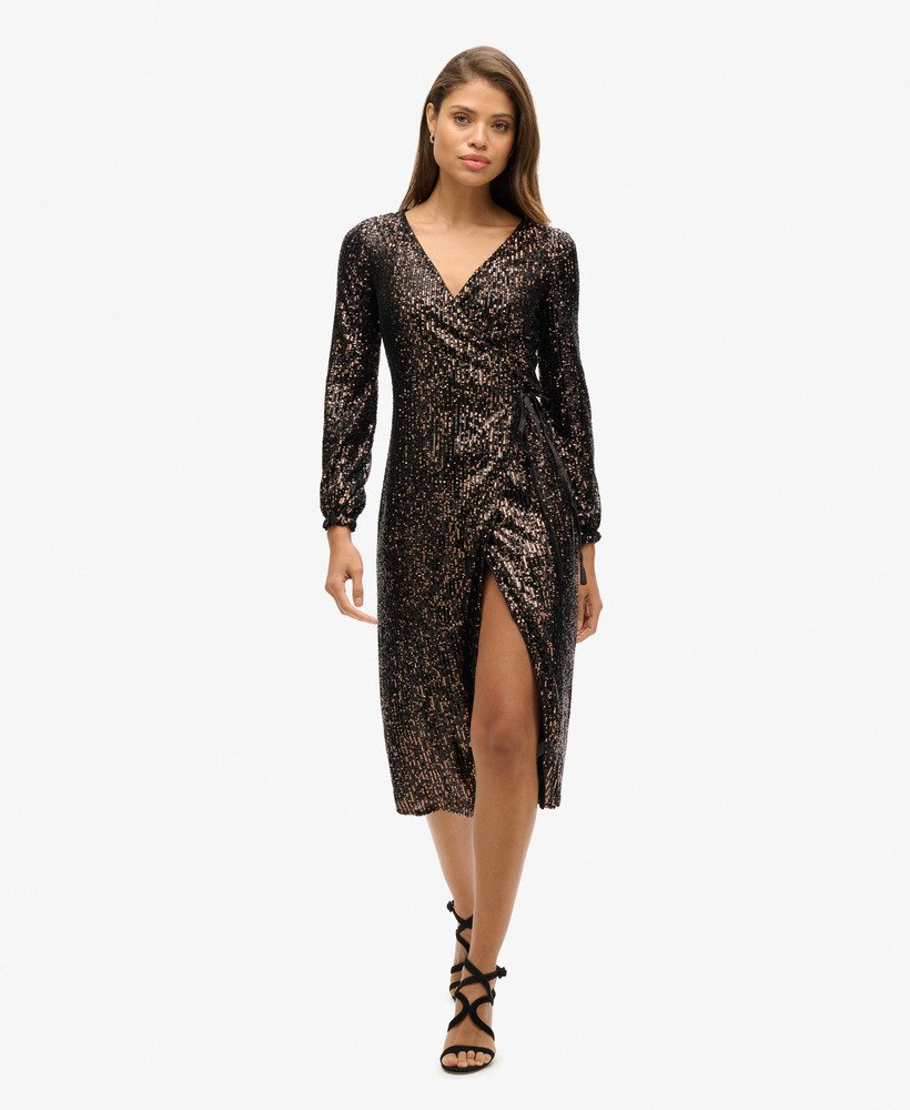 Robe portefeuille longue à sequins, SUPERDRY
