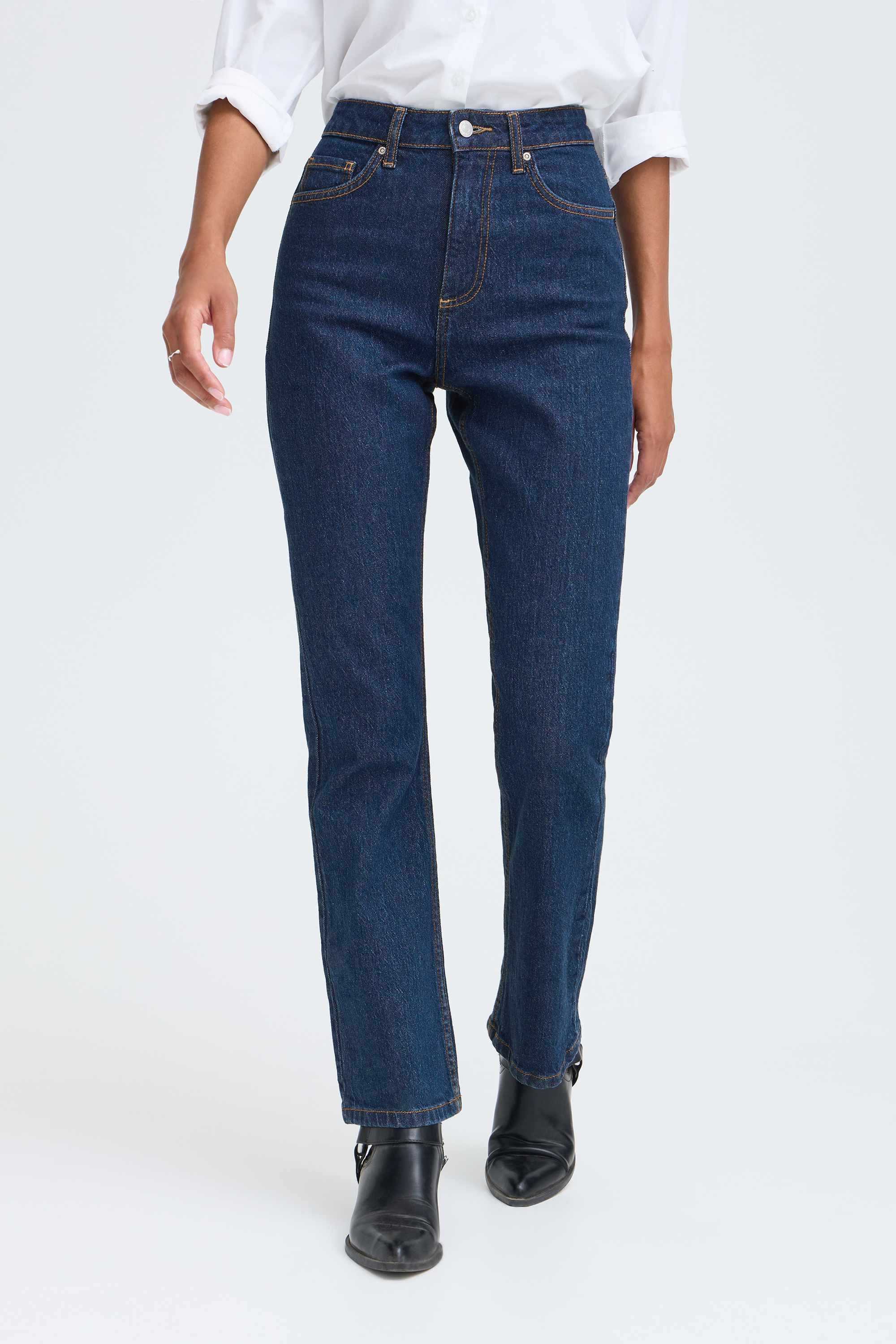 Jeans coupe droite, taille haute, B.YOUNG