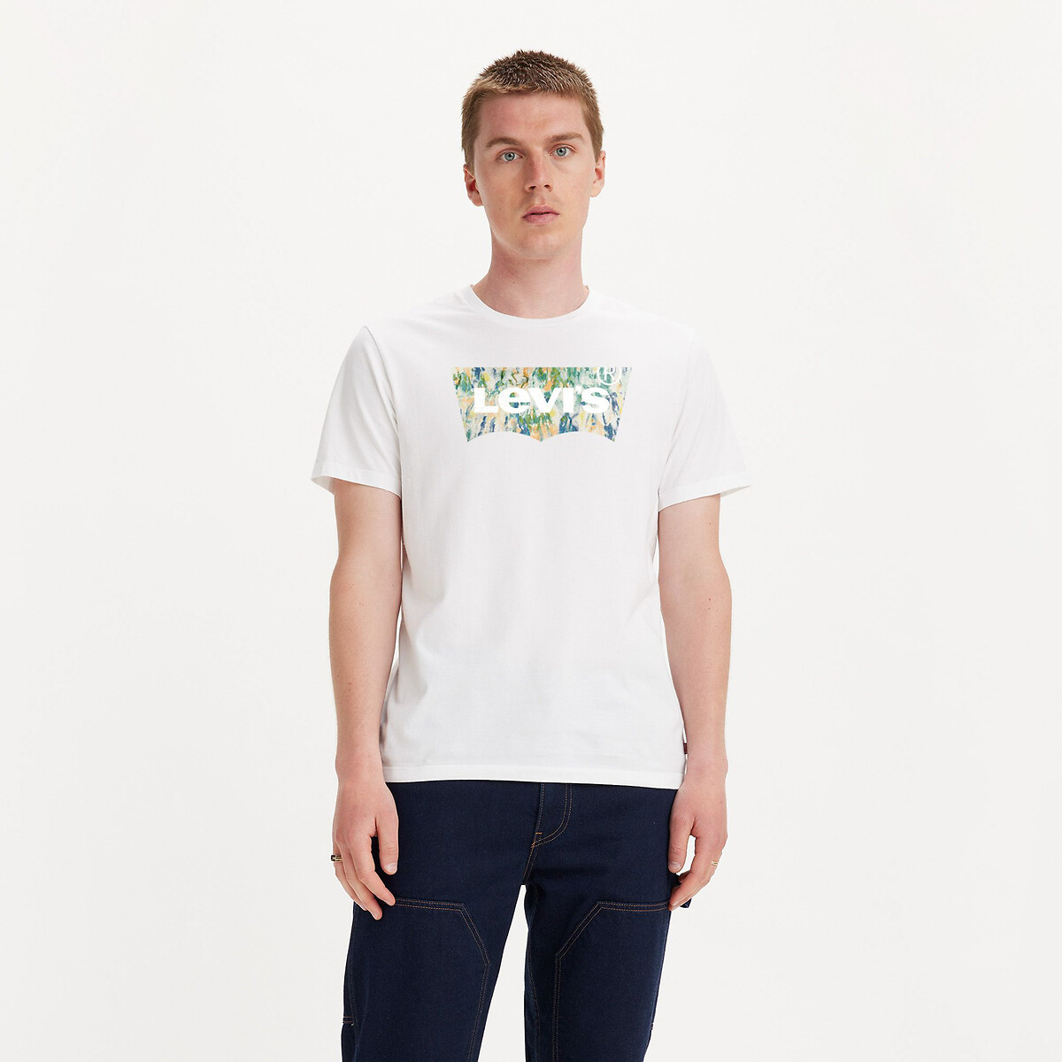 Image of Batwing Logo Print T-Shirt in Cotton