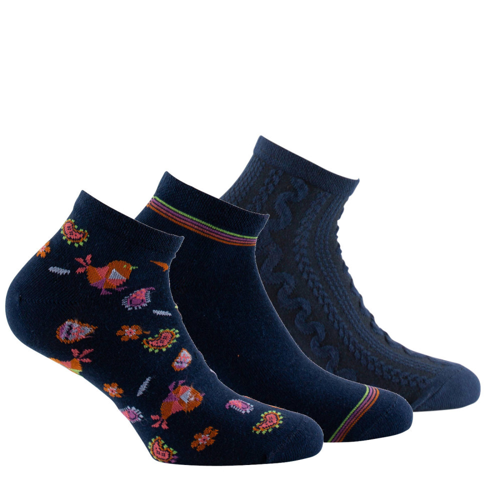 Lot de 3 paires d'ultra courtes en coton motifs oiseaux, KINDY