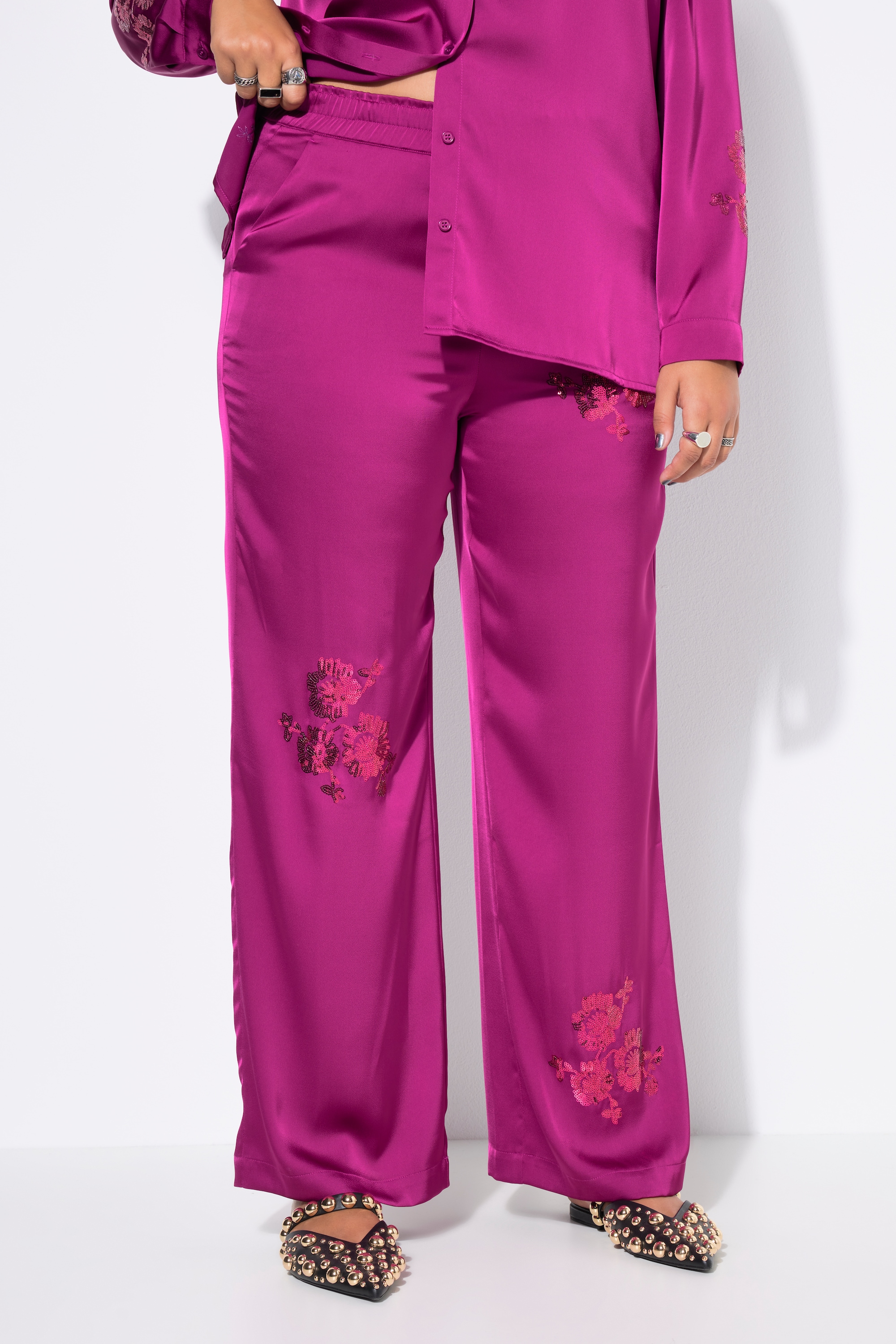 Pantalon coupe Wide Legs, fleur pailletée, STUDIO UNTOLD