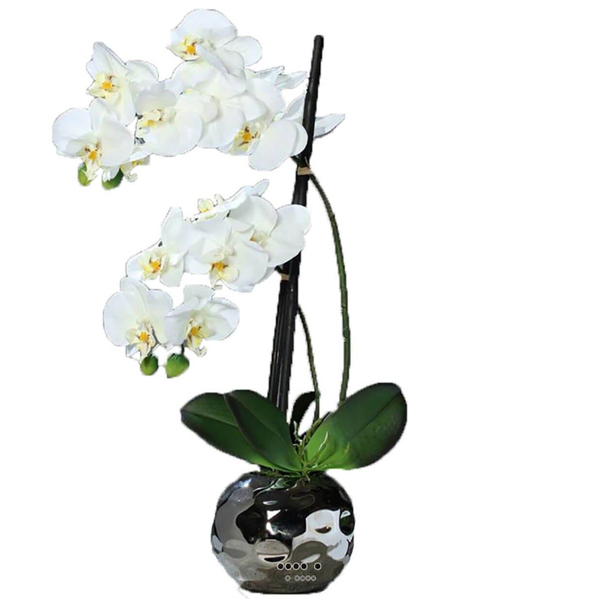 Orchidée artificielle blanche en pot céramique doré, 64 cm
