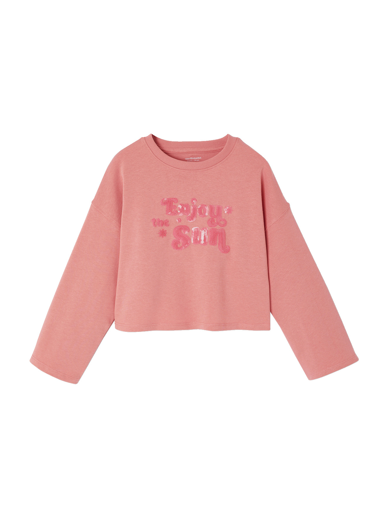 Tee-shirt message en sequins manches longues, VERTBAUDET