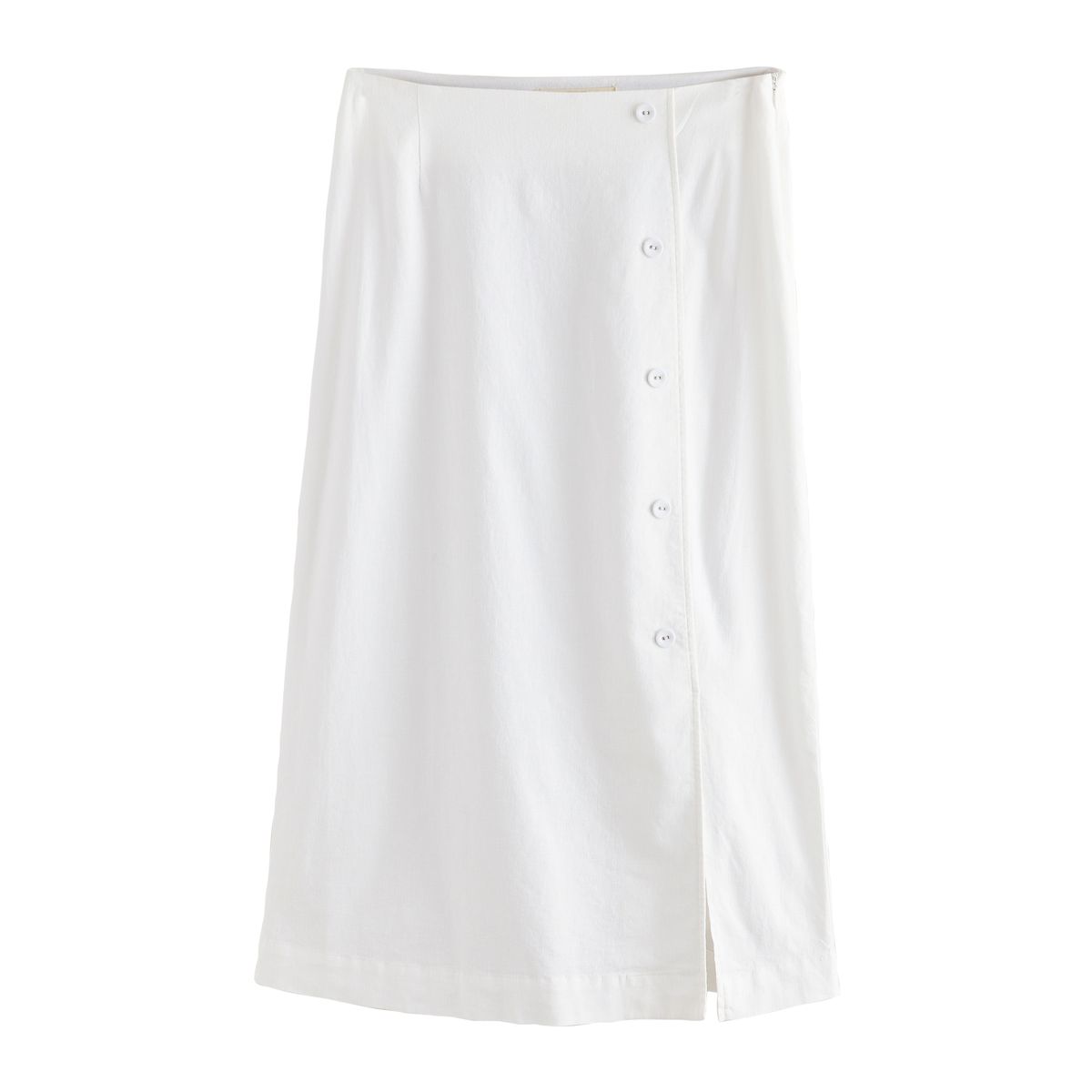 Jupe midi portefeuille en lin avec boutons, NEXT