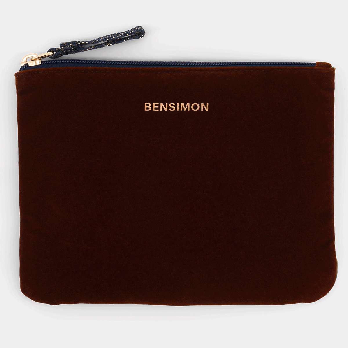 Pochette en velours et mesh small wallet chocolat Bensimon La