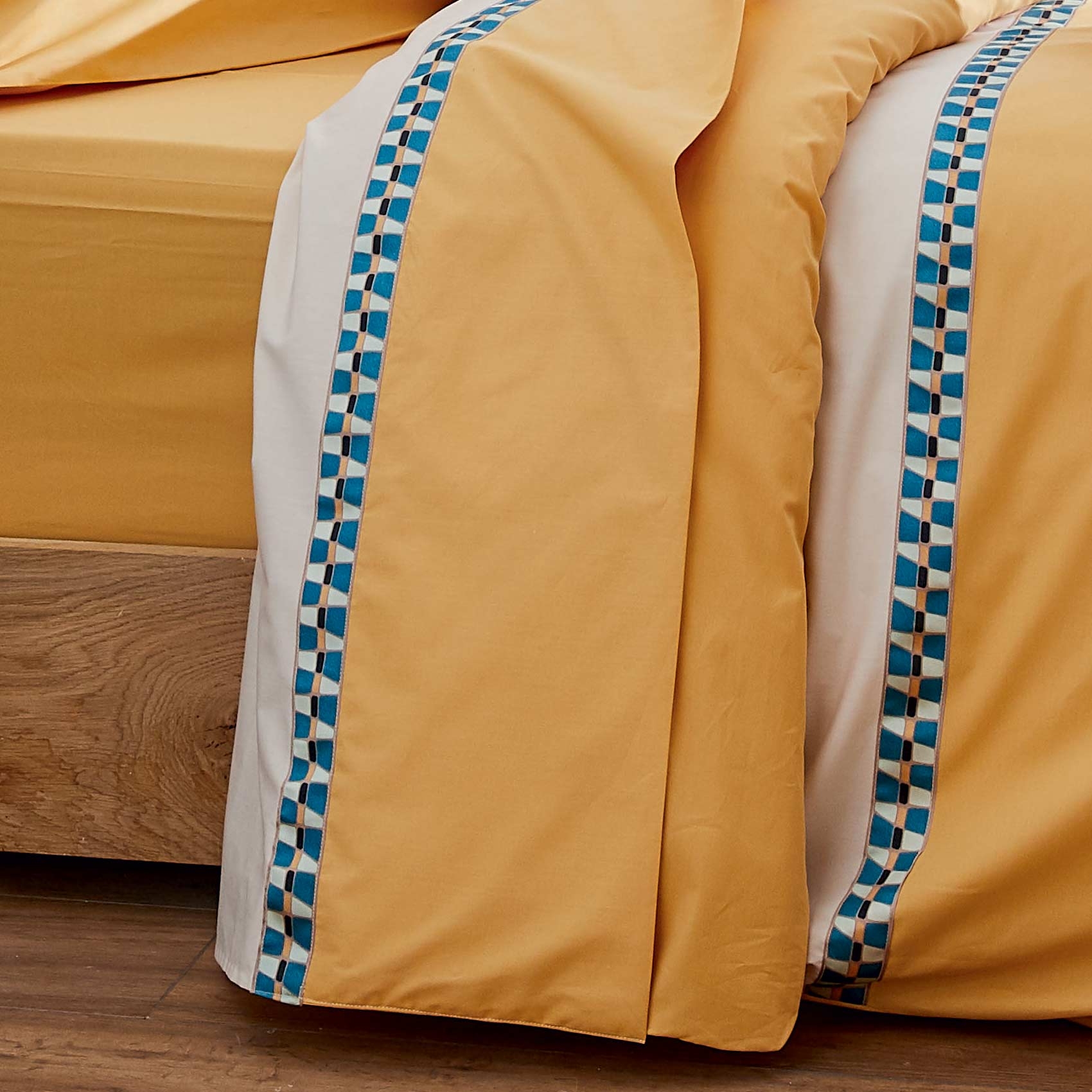Drap plat en percale avec galon géométrique, TRADILINGE