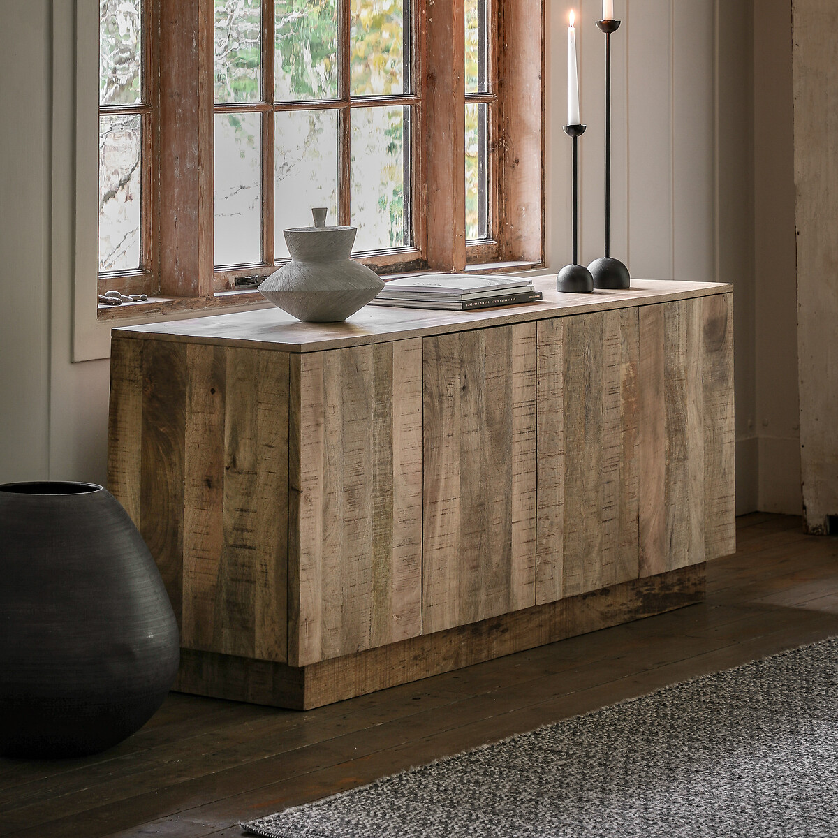 Rustana Weathered Mango Wood 4 Door Sideboard, ÉDITÉ