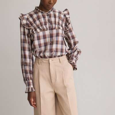 Checked Ruffled Collar Blouse in Cotton Mix LA REDOUTE COLLECTIONS