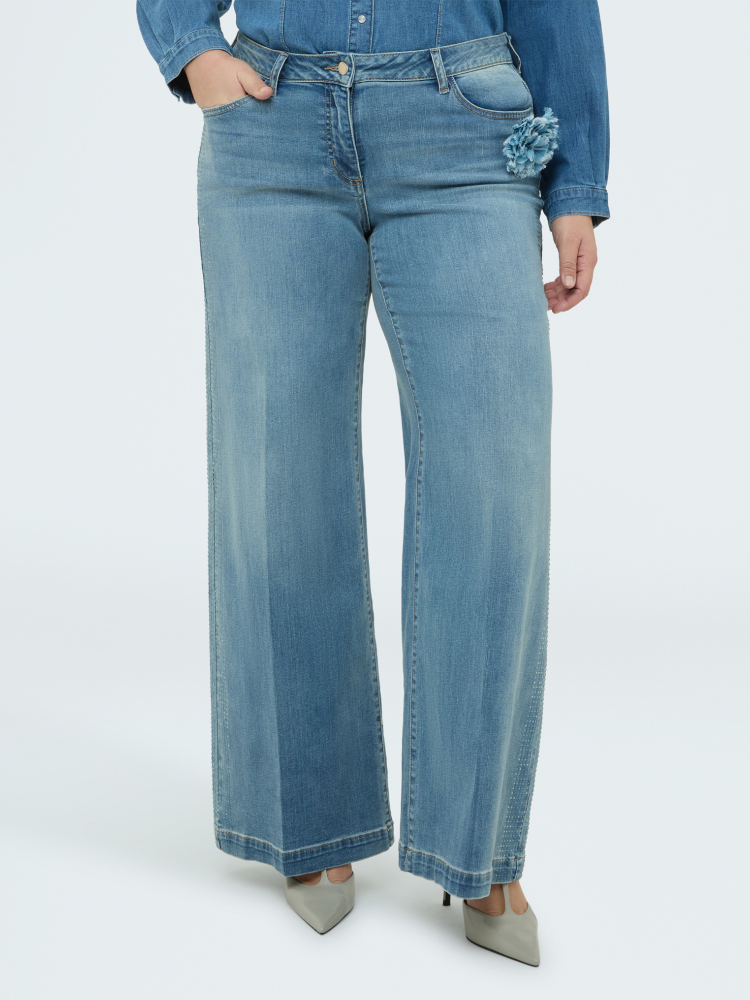 Jean Wide Leg avec application florale, FIORELLA RUBINO