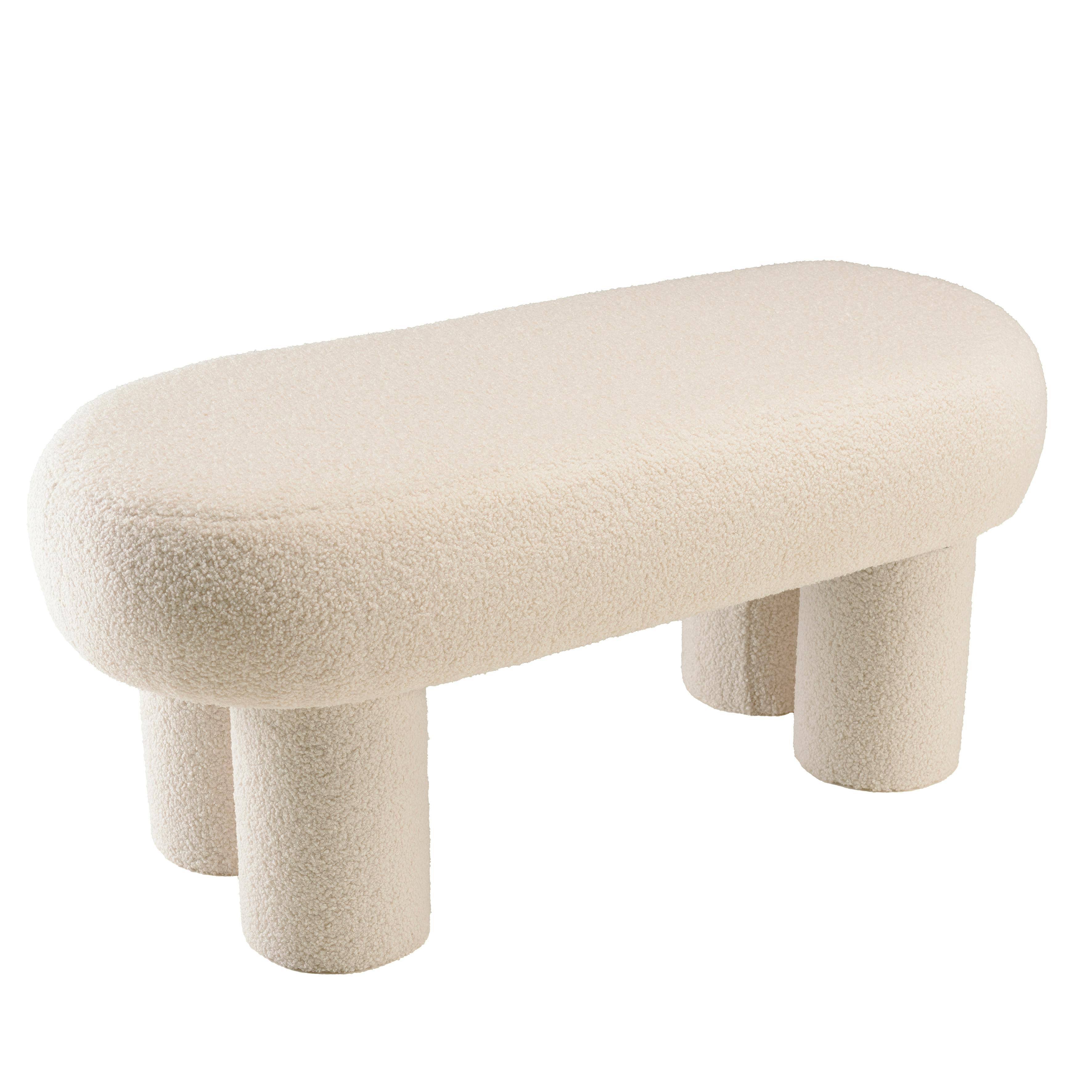 Banc en tissu bouclette blanc CASTILLE, PIER IMPORT