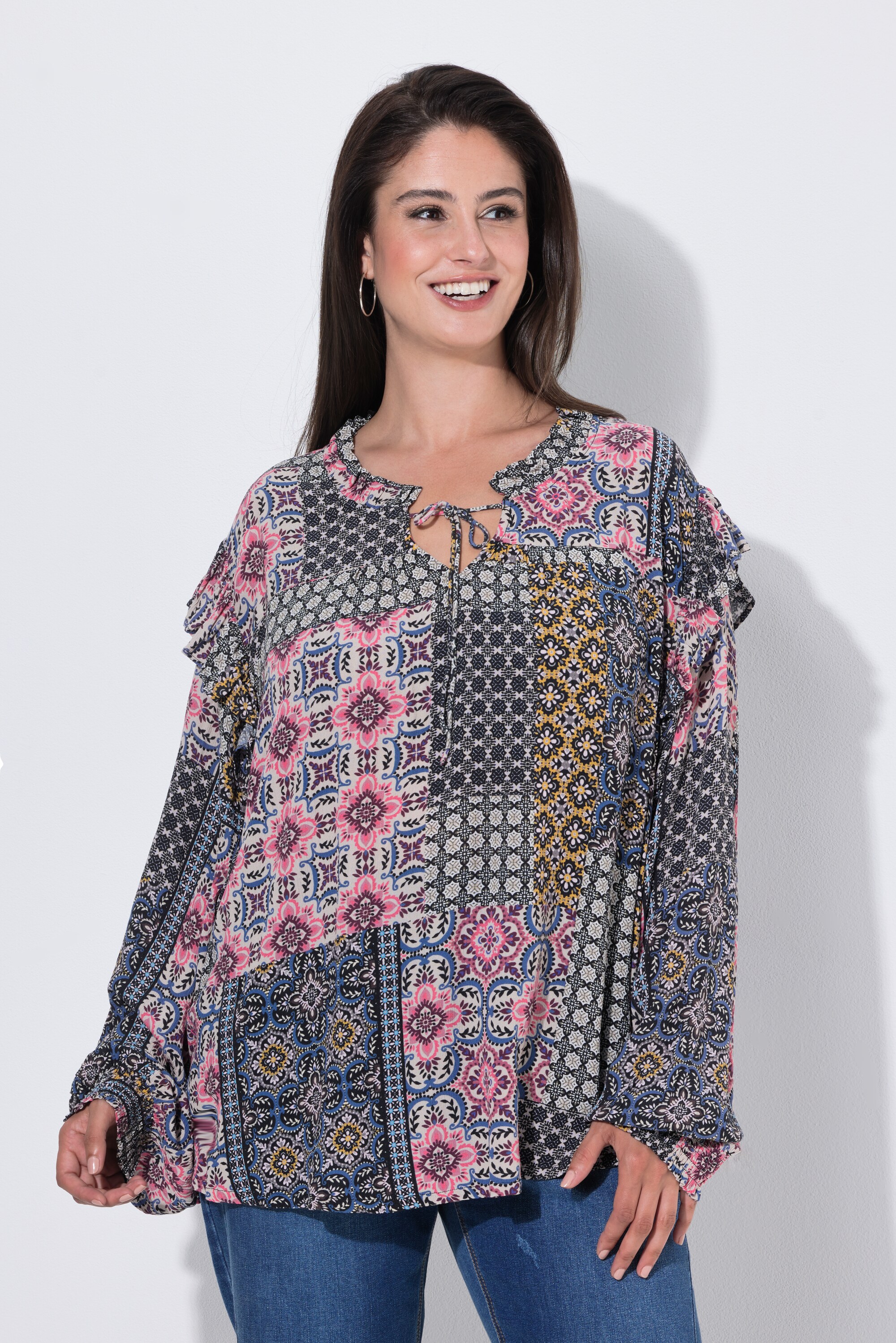Blouse avec ruchés, coupe évasée, ULLA POPKEN