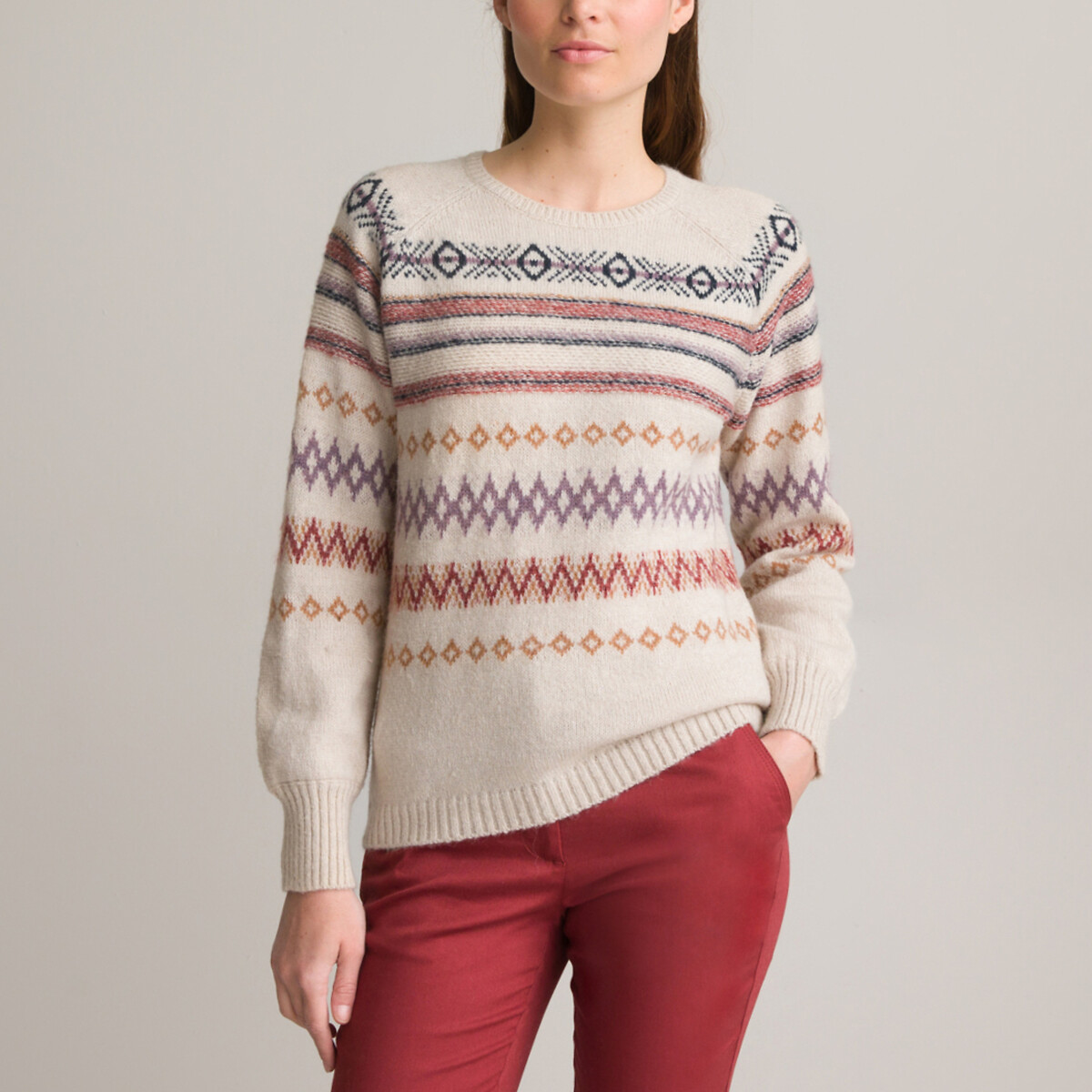 Recycled Jacquard Knit Jumper with Crew Neck