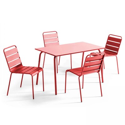 Salon de jardin table et 4 chaises en métal, Palavas OVIALA