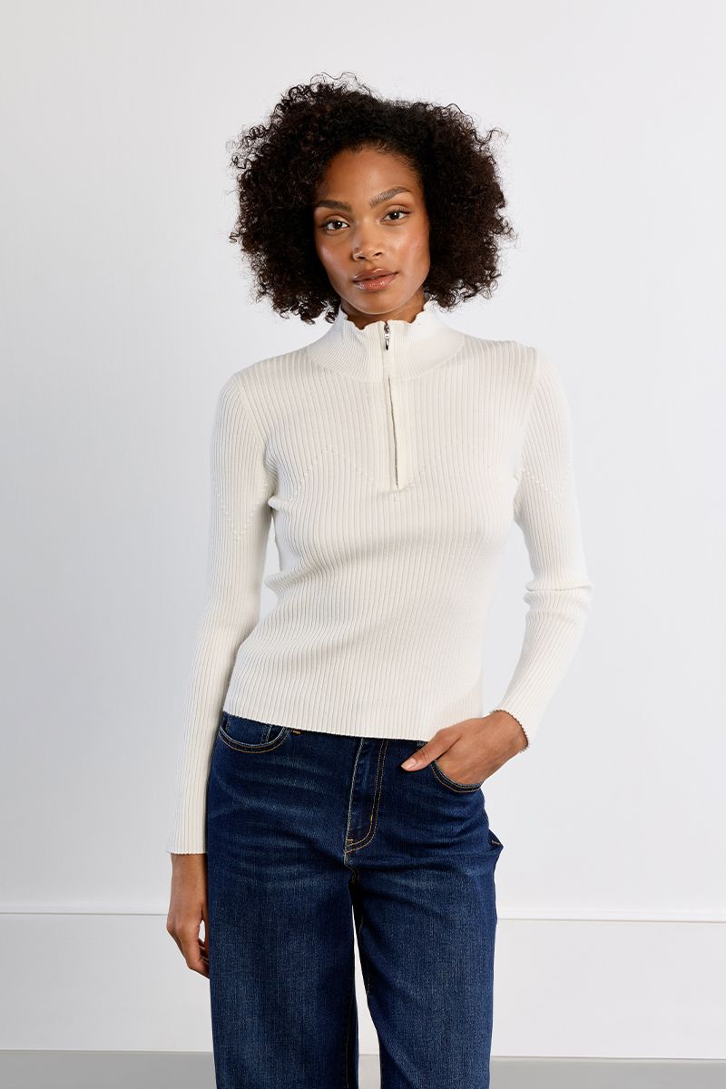 Pull côtelé sporty, col zippé, LILI SIDONIO
