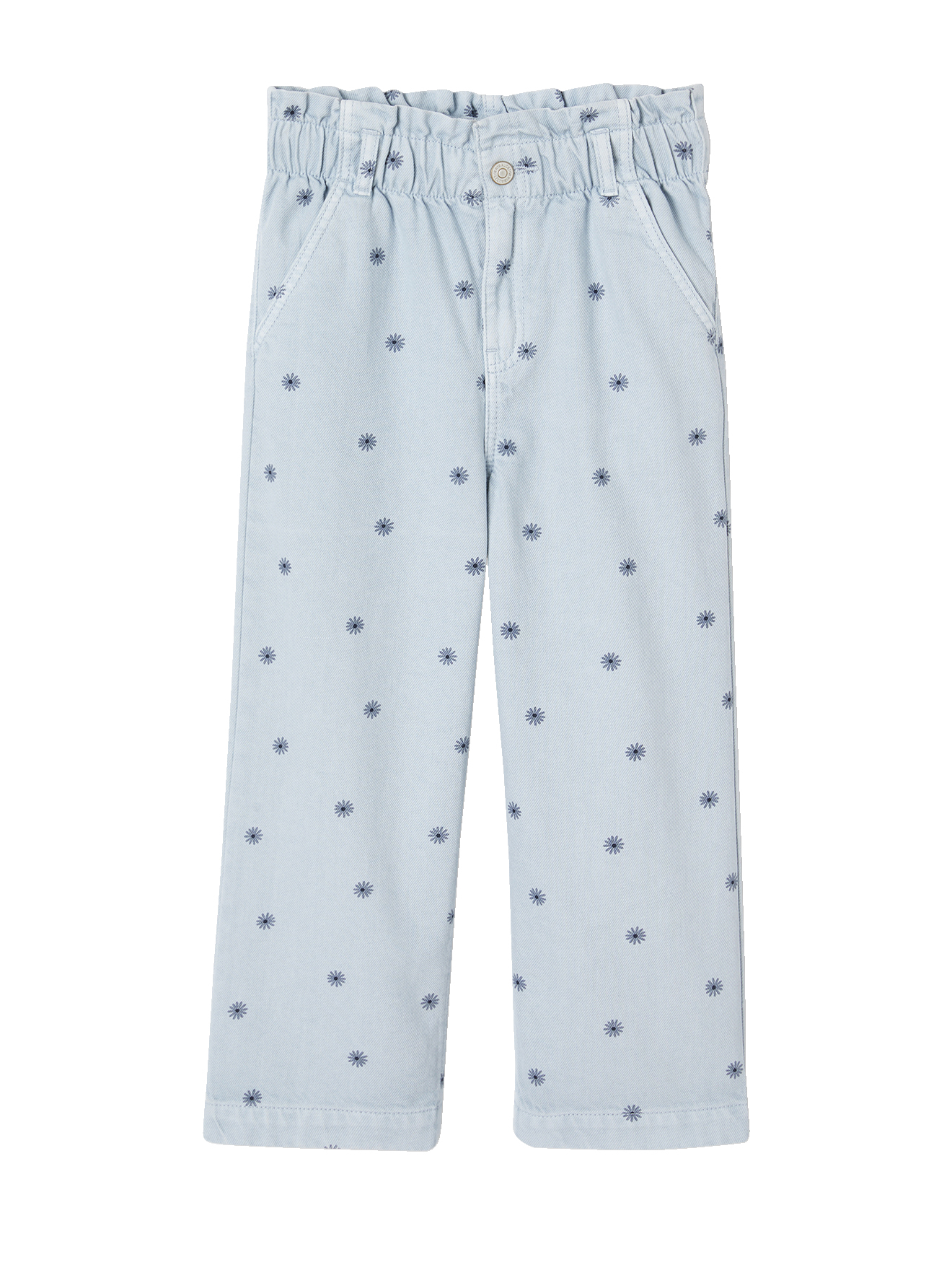 Pantalon large à fleurs style paperbag, VERTBAUDET