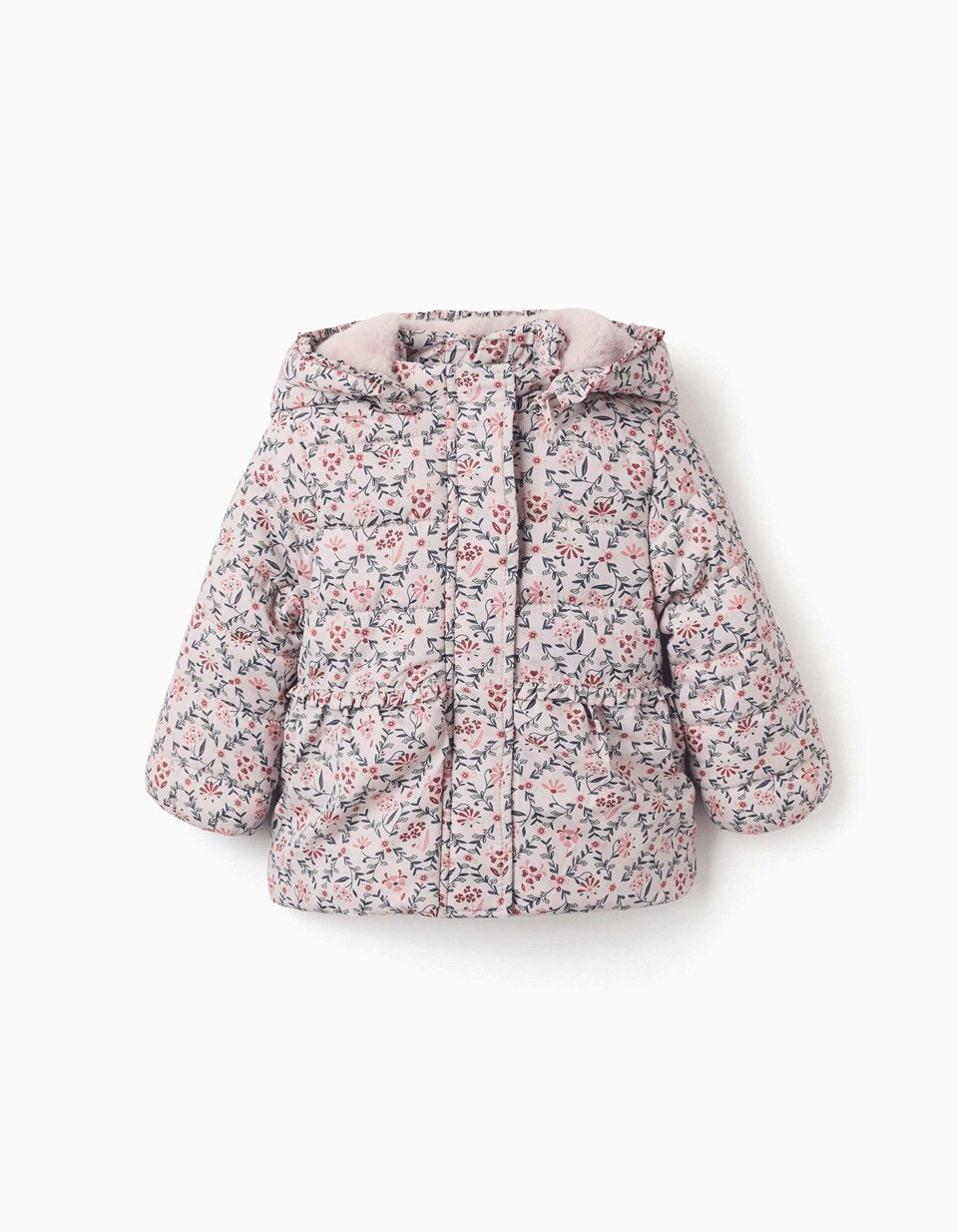 Doudoune floral avec capuche et doublure en peluche douce synthétique, ZIPPY