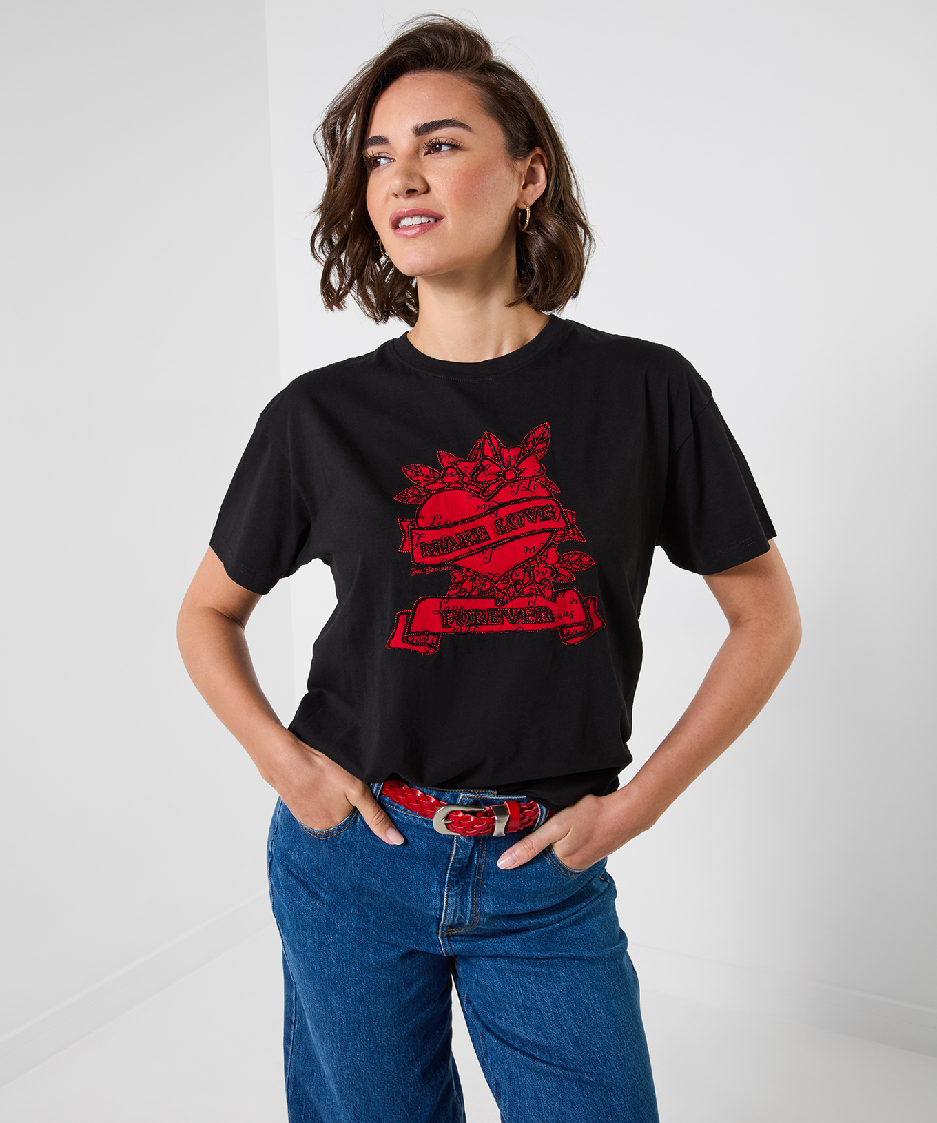 T-Shirt à Manches Courtes Brodé Love Forever, JOE BROWNS