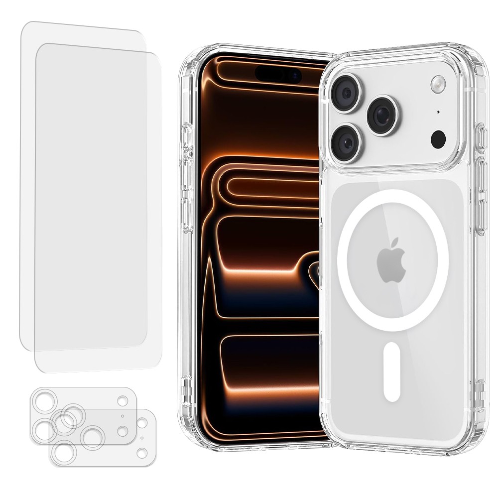 Coque Anti-choc compatible Magsafe pour iPhone 17 Pro Max Transparente + 2 protections écran et 2 protections objectif caméra, EVETANE