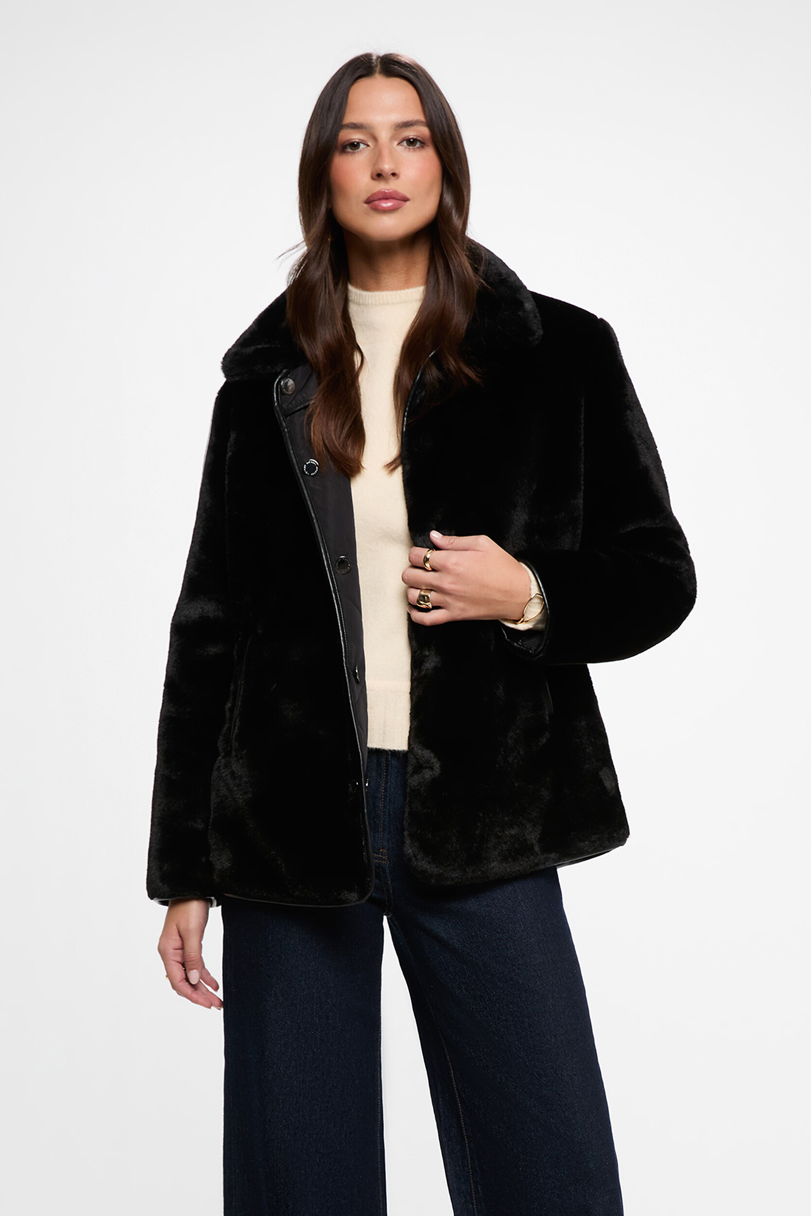 Manteau imitation fourrure, réversible mi long, MORGAN