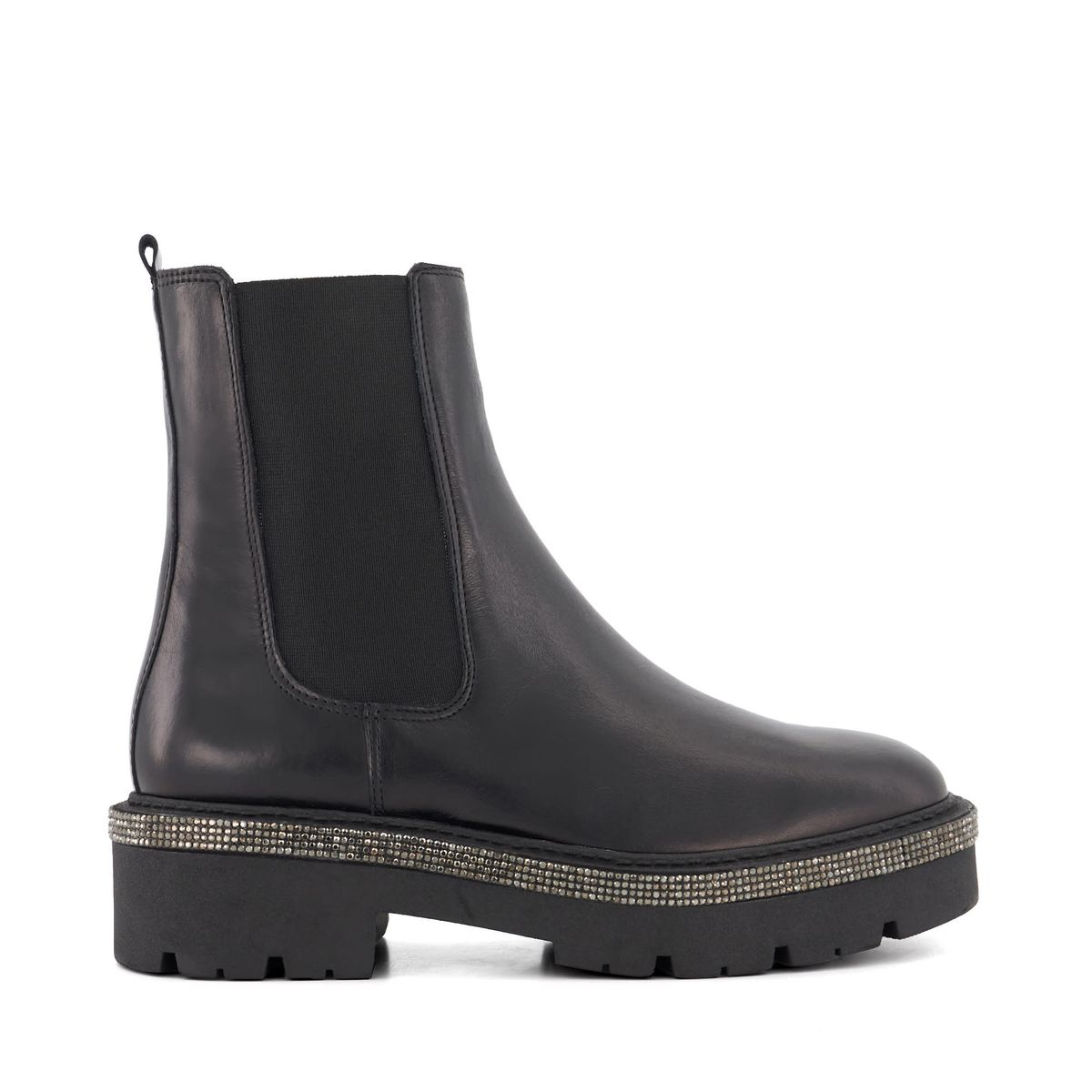 Bottines chelsea strass panics noir cuir Dune London La Redoute