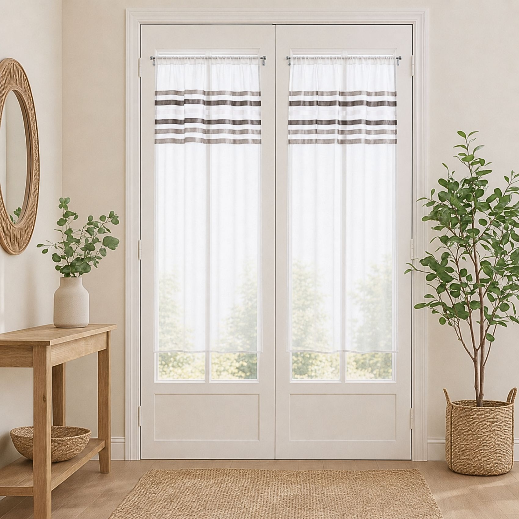 Paire de rideaux droits rayures horizontales, HOME MAISON