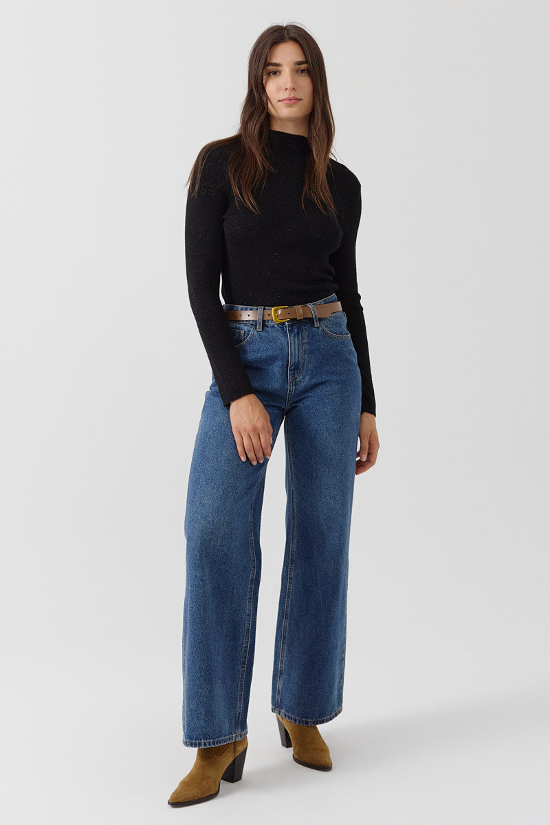 Pull ajusté col montant pailleté manches longues CALLIE, ARTLOVE