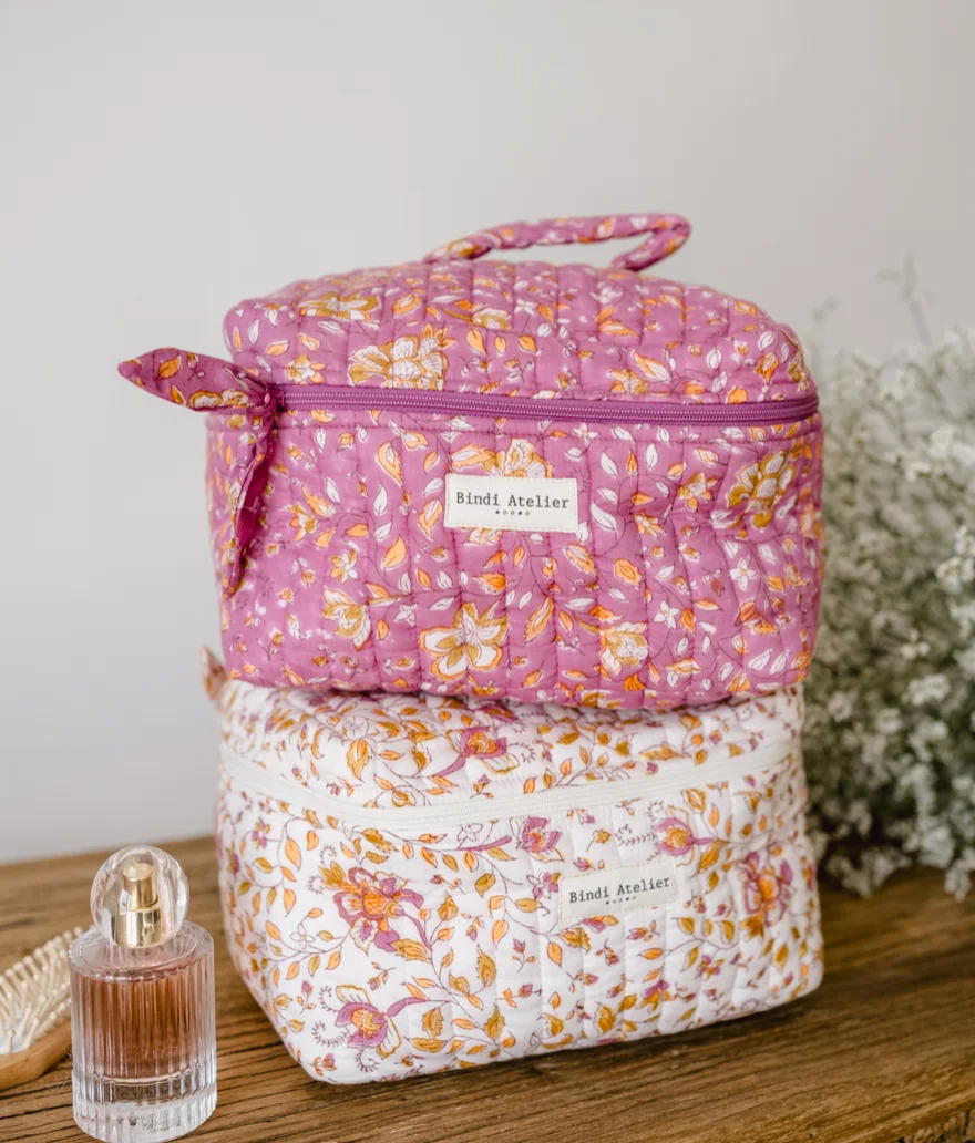 Trousse vanity en coton Folk Stories imprimé au blockprint, BINDI ATELIER