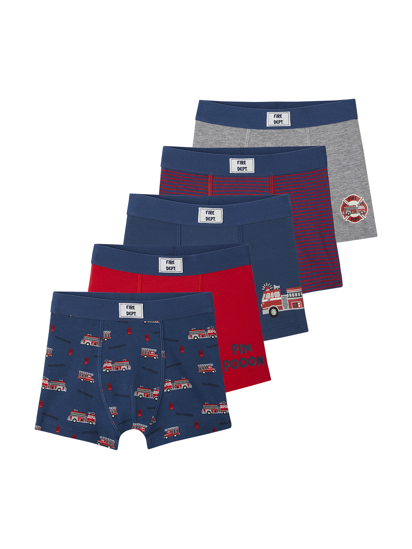 Lot de 5 boxers stretch pompiers en coton bio, VERTBAUDET